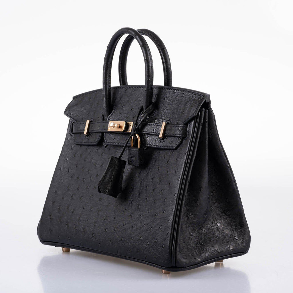 HermÃƒÆ’Ã‚Â¨s Birkin 25 Black Ostrich Rose Gold Hardware - 2021, Z