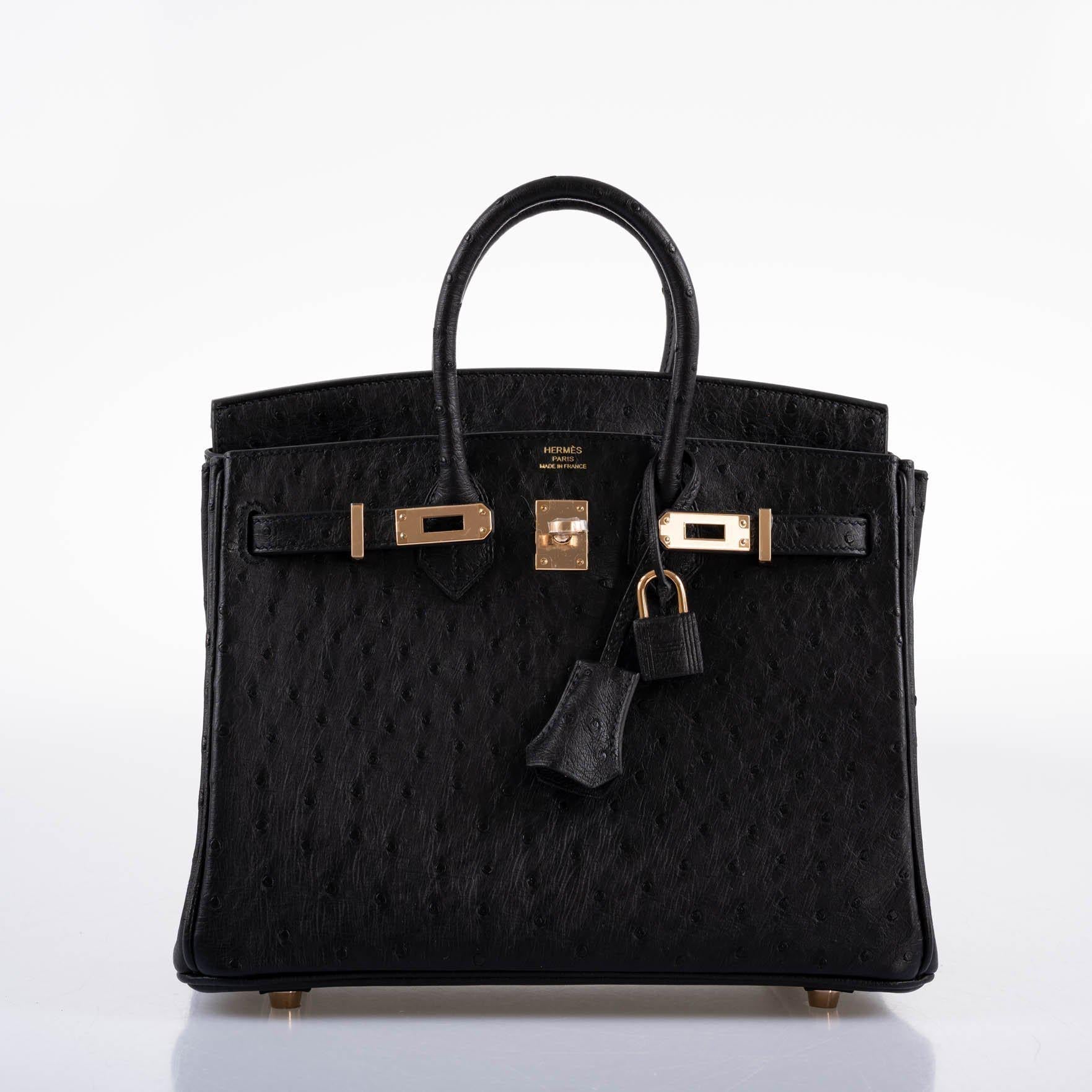 HermÃƒÆ’Ã‚Â¨s Birkin 25 Black Ostrich Rose Gold Hardware - 2021, Z
