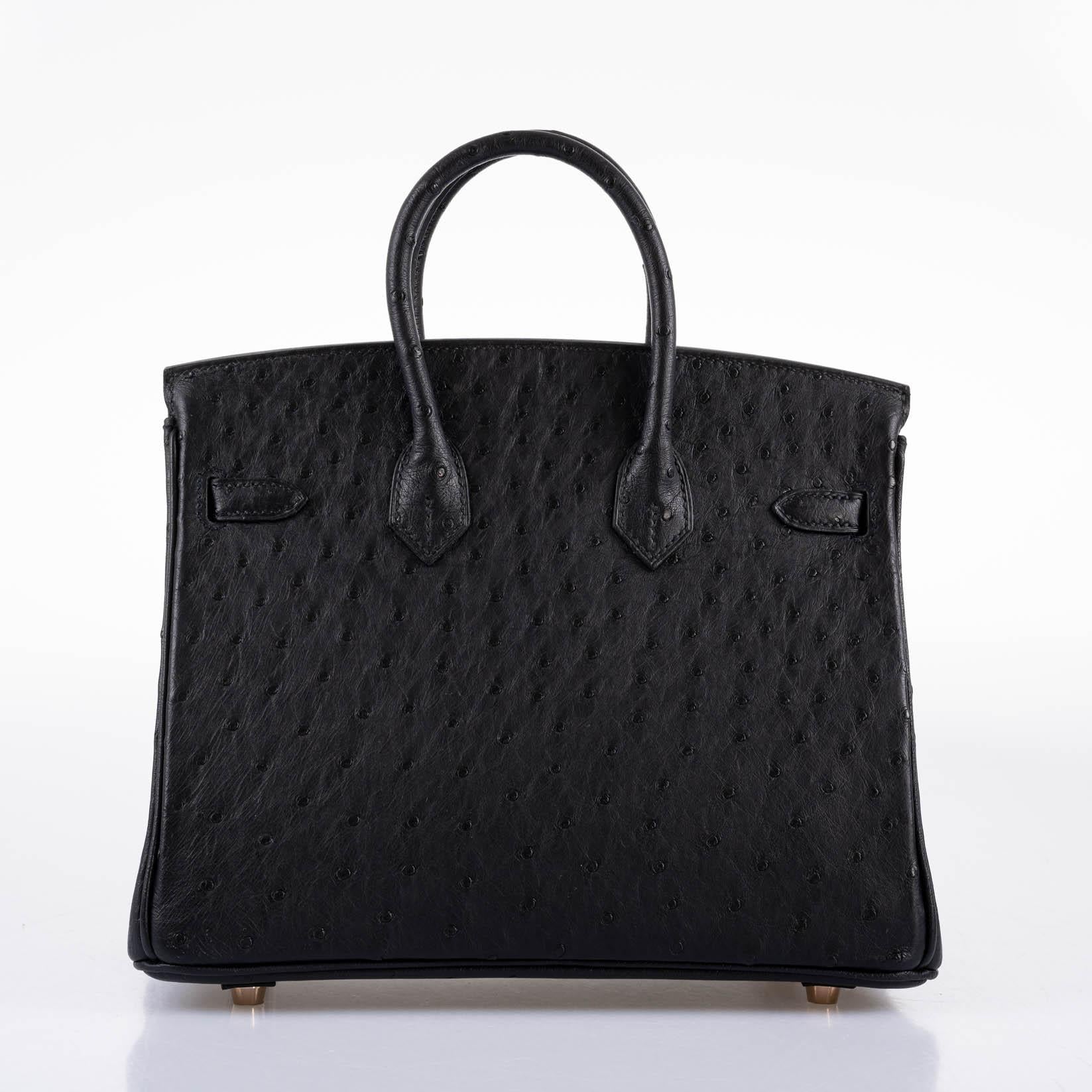 HermÃƒÆ’Ã‚Â¨s Birkin 25 Black Ostrich Rose Gold Hardware - 2021, Z