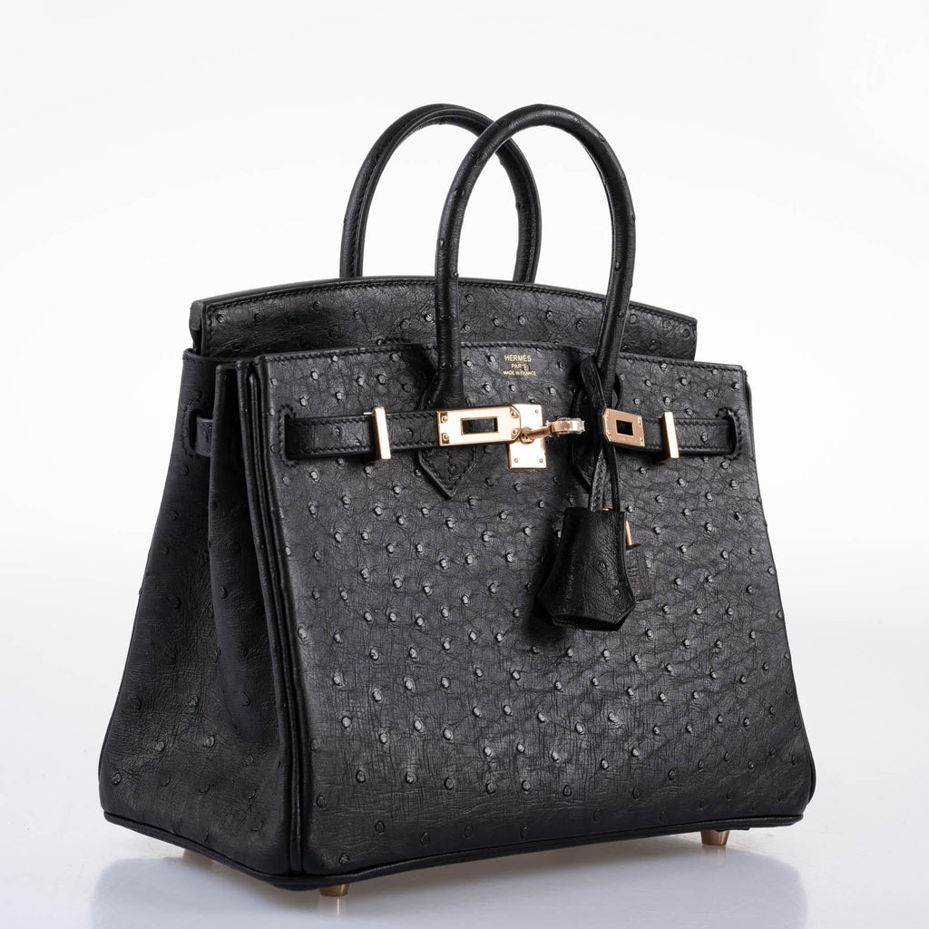HermÃƒÆ’Ã‚Â¨s Birkin 25 Black Ostrich Rose Gold Hardware - 2021, Z
