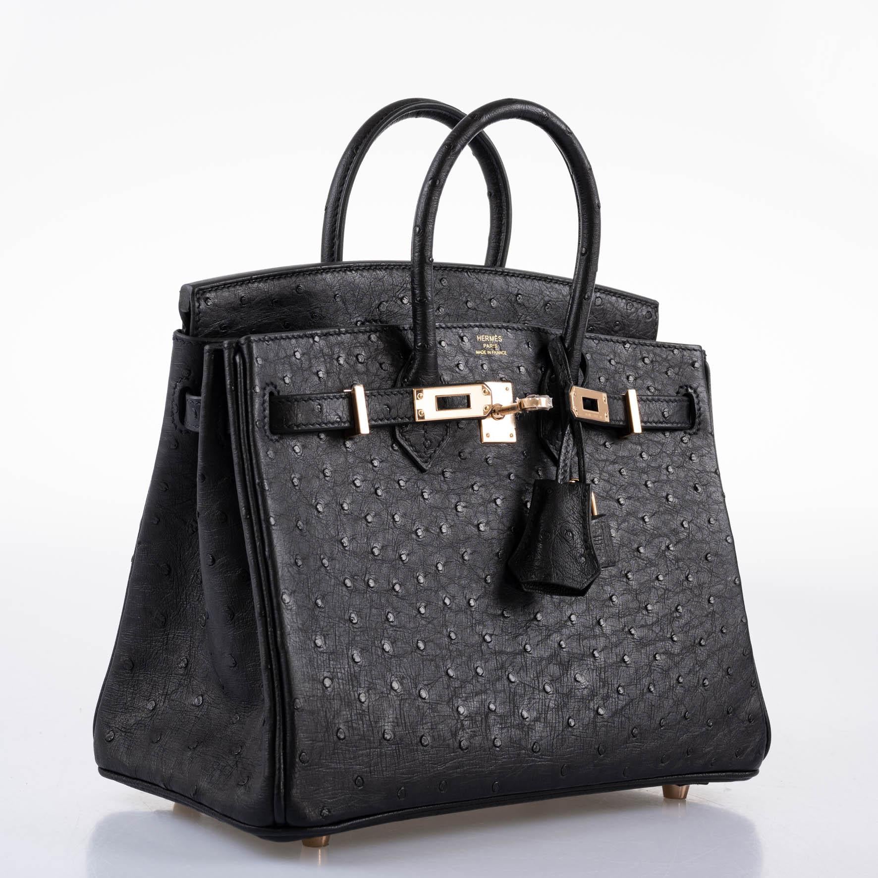HermÃƒÆ’Ã‚Â¨s Birkin 25 Black Ostrich Rose Gold Hardware - 2021, Z