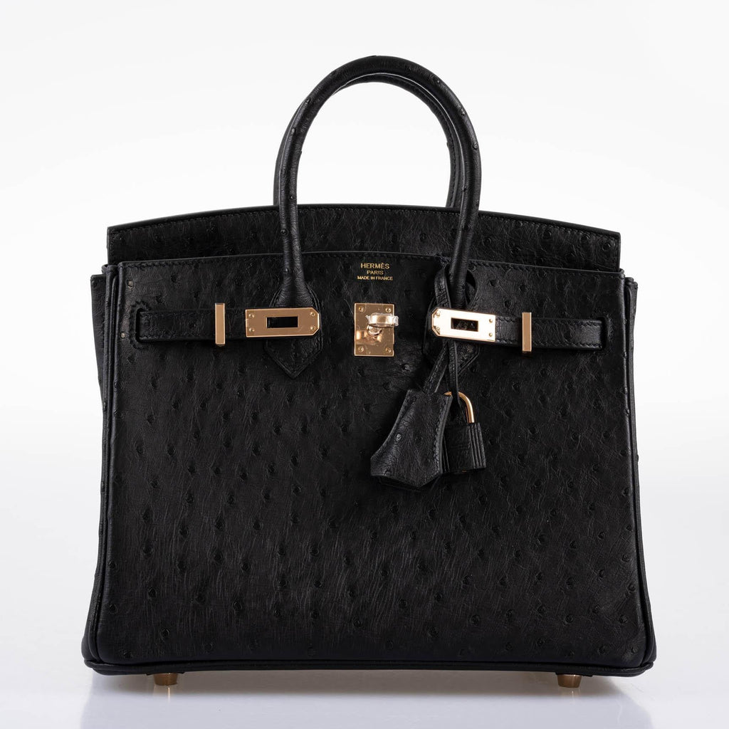 HermÃƒÆ’Ã‚Â¨s Birkin 25 Black Ostrich Rose Gold Hardware - 2021, Z