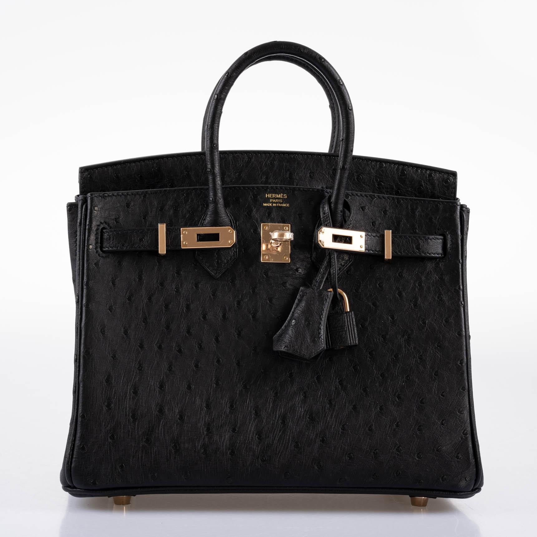 HermÃƒÆ’Ã‚Â¨s Birkin 25 Black Ostrich Rose Gold Hardware - 2021, Z