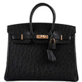 HermÃƒÆ’Ã‚Â¨s Birkin 25 Black Ostrich Rose Gold Hardware - 2021, Z