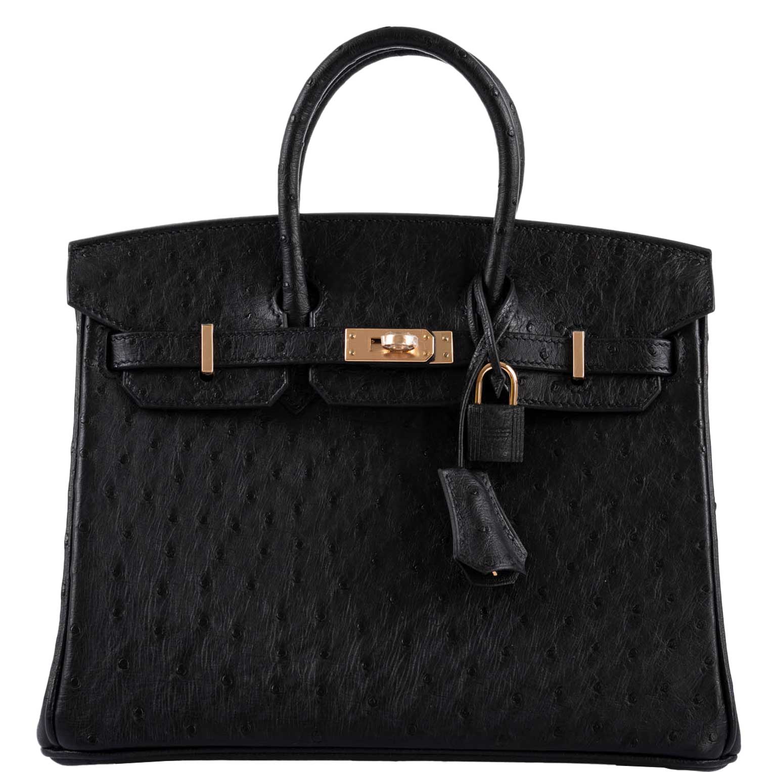 HermÃƒÆ’Ã‚Â¨s Birkin 25 Black Ostrich Rose Gold Hardware - 2021, Z