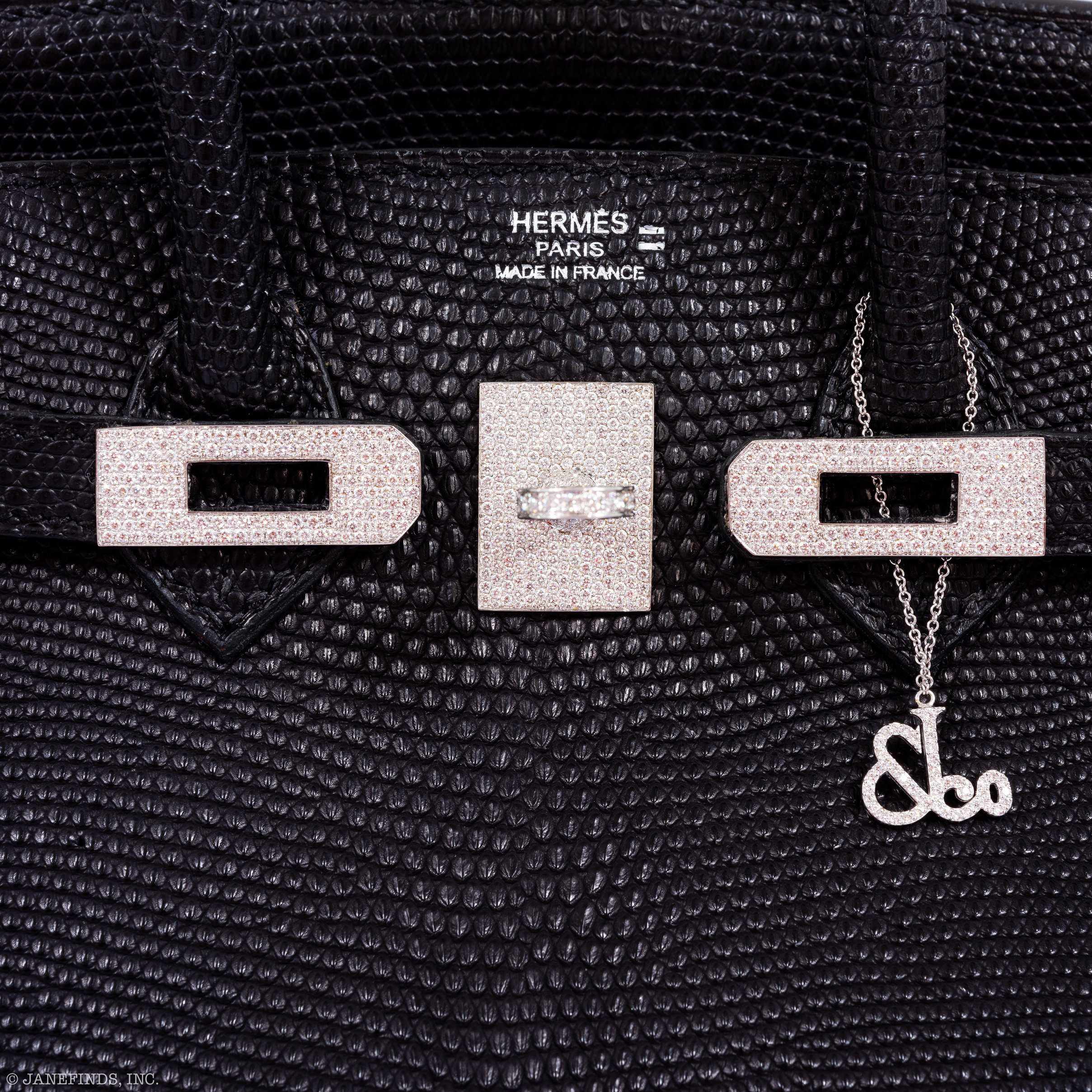 HermÃƒÆ’Ã‚Â¨s Birkin 25 Black Salvator Lizard With Jacob & Co. White Gold & Diamond Hardware