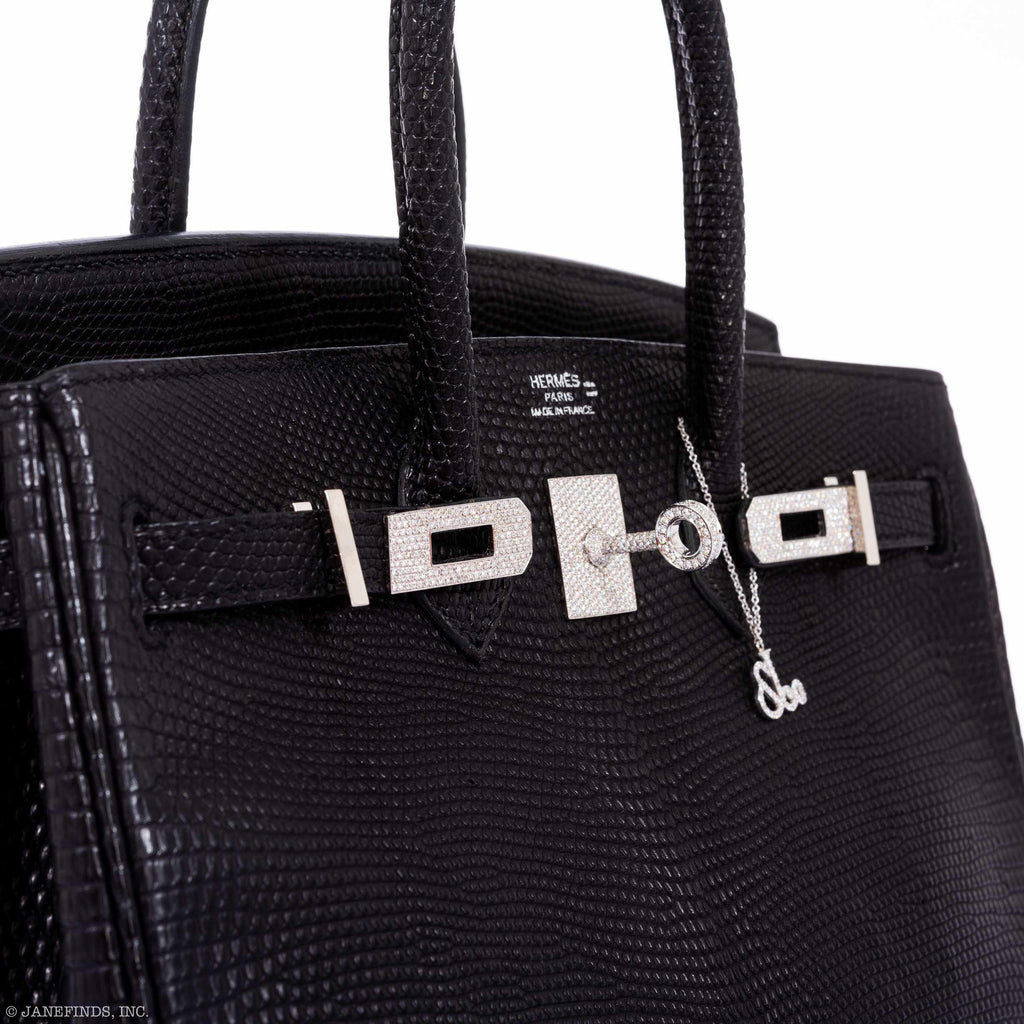 HermÃƒÆ’Ã‚Â¨s Birkin 25 Black Salvator Lizard With Jacob & Co. White Gold & Diamond Hardware