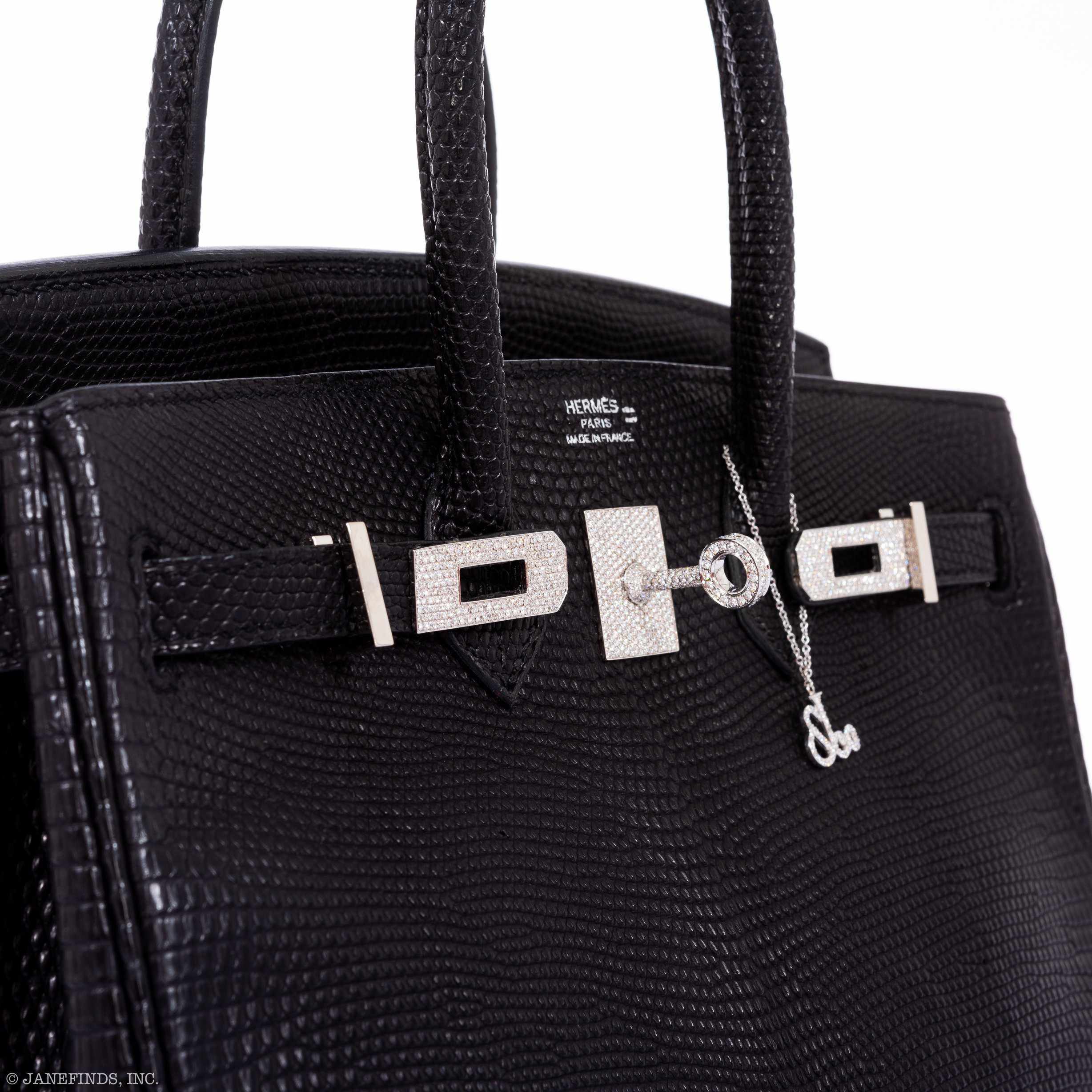 HermÃƒÆ’Ã‚Â¨s Birkin 25 Black Salvator Lizard With Jacob & Co. White Gold & Diamond Hardware