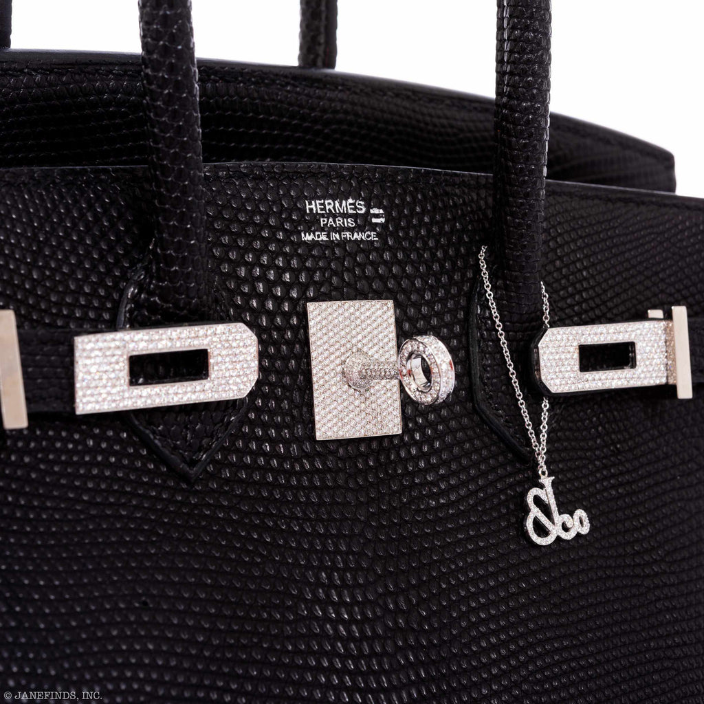 HermÃƒÆ’Ã‚Â¨s Birkin 25 Black Salvator Lizard With Jacob & Co. White Gold & Diamond Hardware