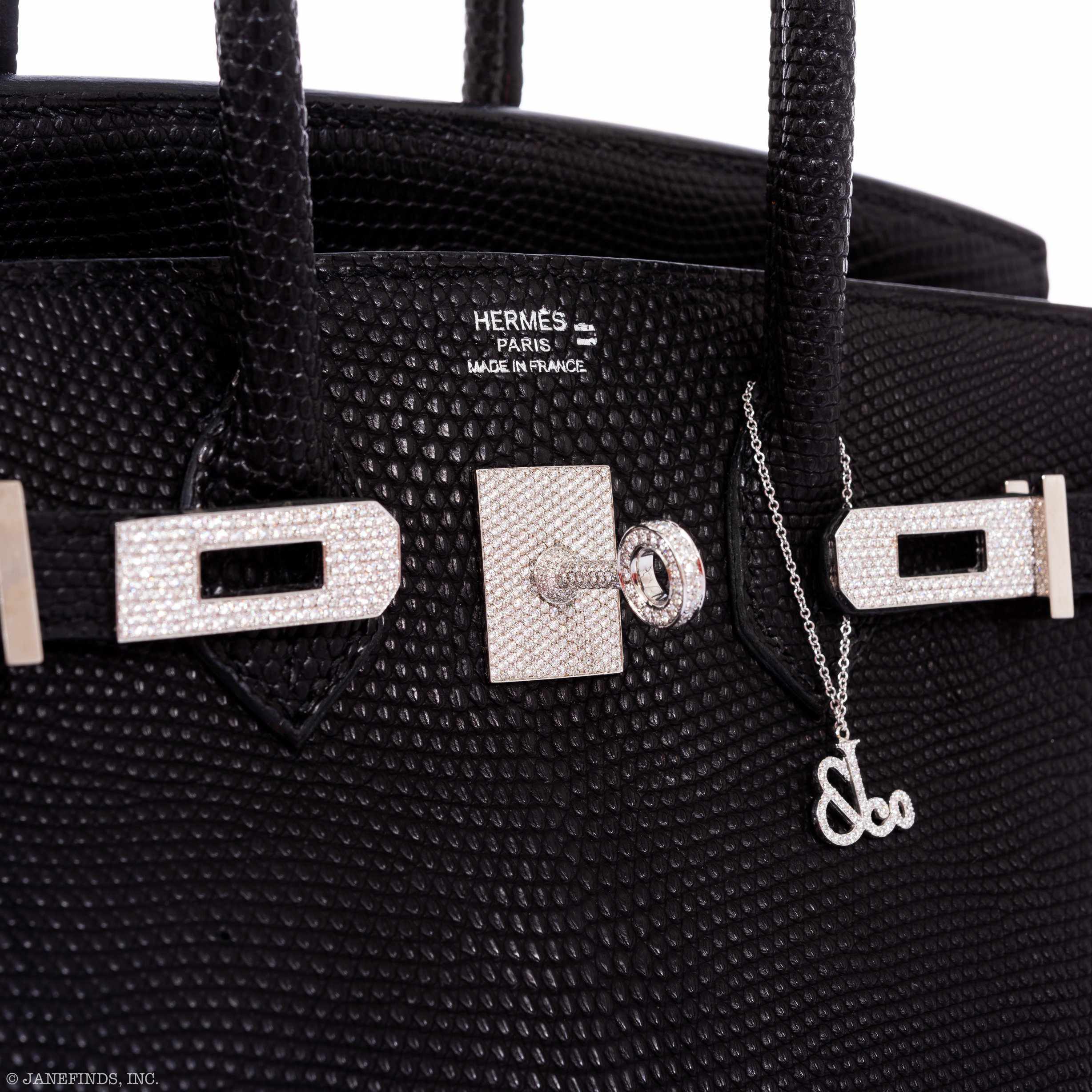 HermÃƒÆ’Ã‚Â¨s Birkin 25 Black Salvator Lizard With Jacob & Co. White Gold & Diamond Hardware