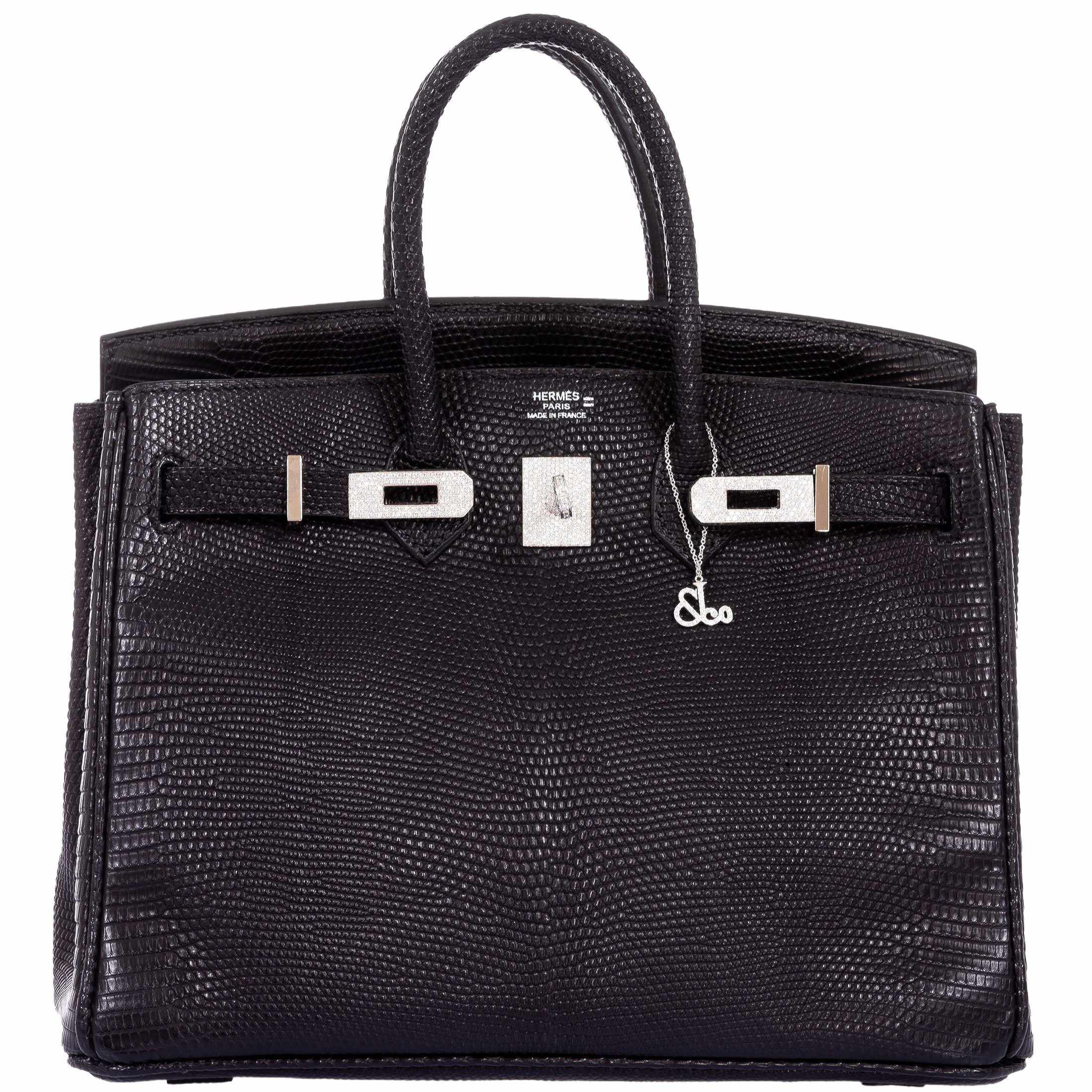 HermÃƒÆ’Ã‚Â¨s Birkin 25 Black Salvator Lizard With Jacob & Co. White Gold & Diamond Hardware