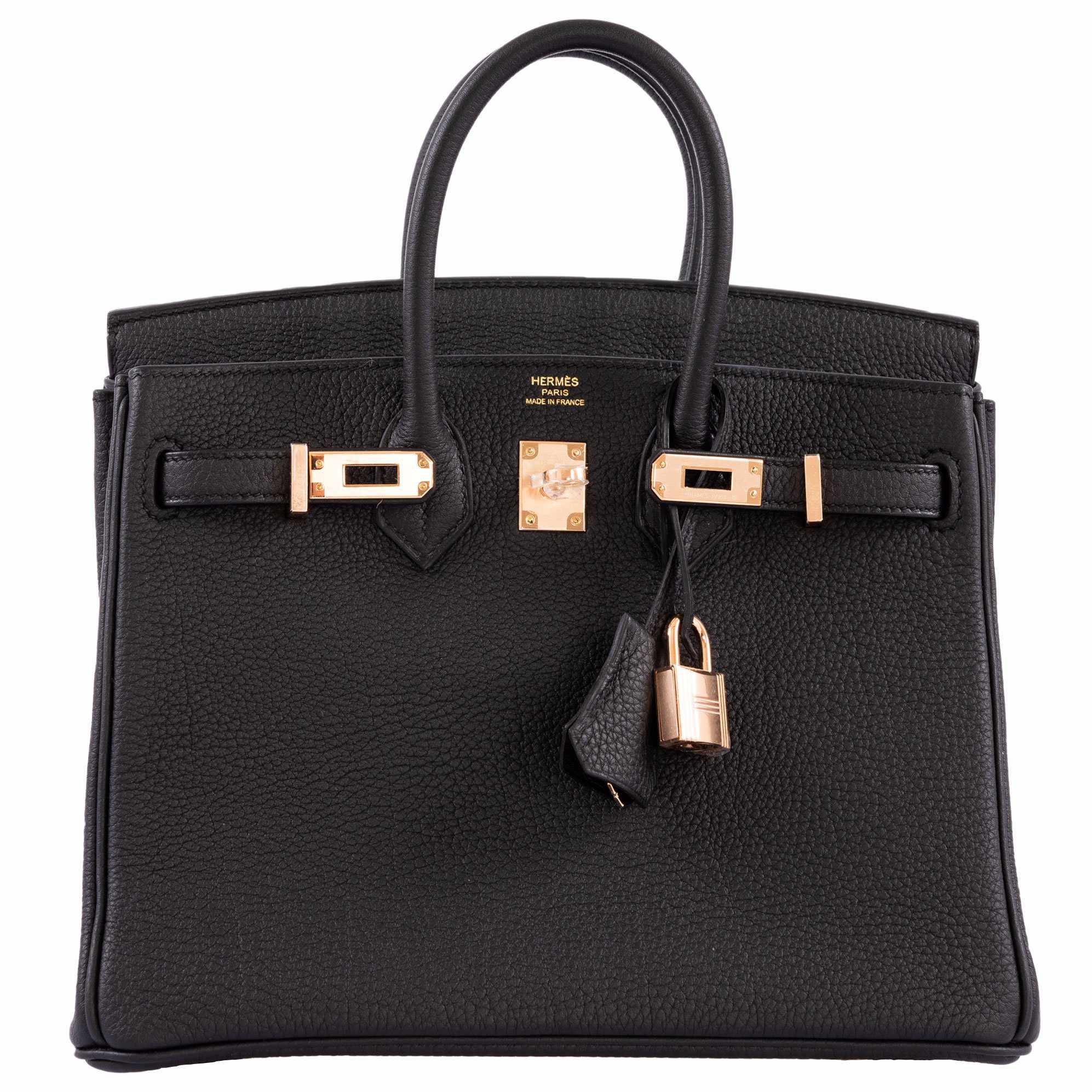 HermÃƒÆ’Ã‚Â¨s Birkin 25 Black Togo Rose Gold Hardware