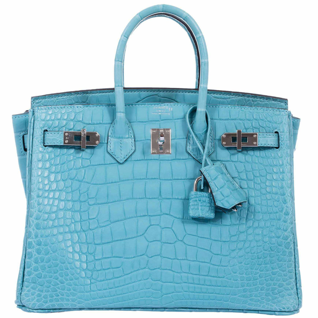 HermÃƒÆ’Ã‚Â¨s Birkin 25 Blue Saint Cyr Matte Alligator Palladium Hardware