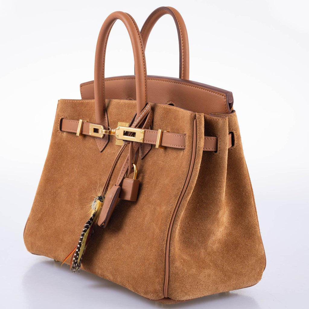 HermÃƒÆ’Ã‚Â¨s Birkin 25 Grizzly Gold Veau Doblis Suede and Gold Swift with Gold Hardware