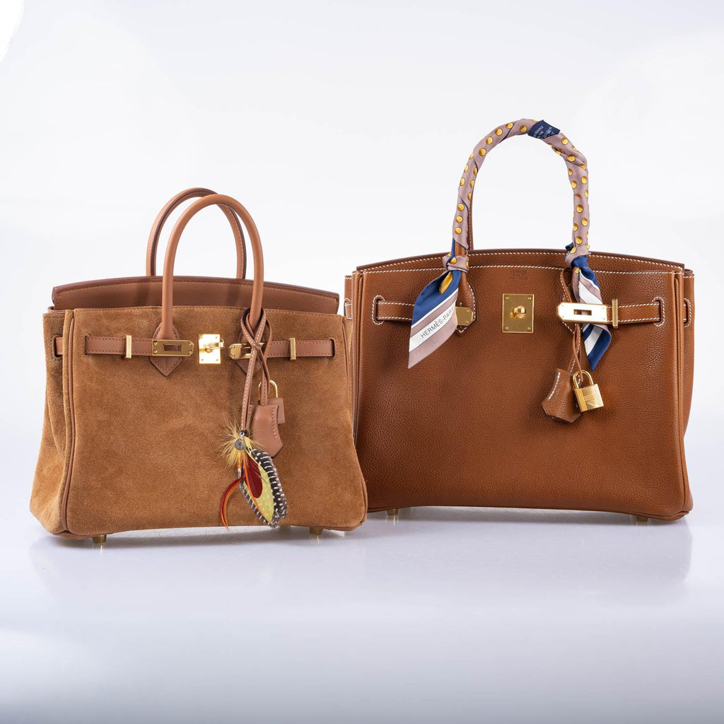 HermÃƒÆ’Ã‚Â¨s Birkin 25 Grizzly Gold Veau Doblis Suede and Gold Swift with Gold Hardware