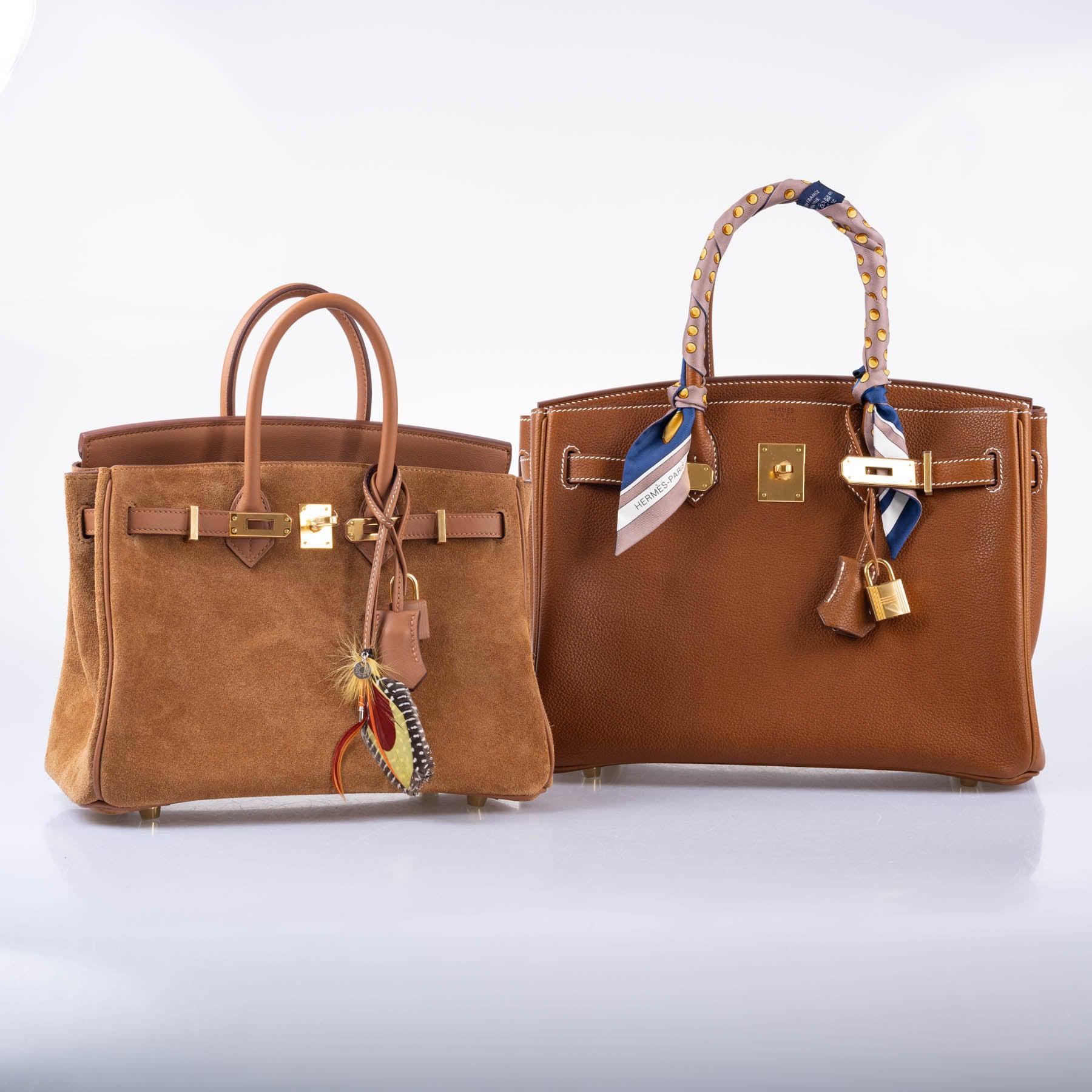 HermÃƒÆ’Ã‚Â¨s Birkin 25 Grizzly Gold Veau Doblis Suede and Gold Swift with Gold Hardware