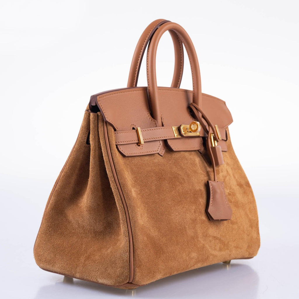 HermÃƒÆ’Ã‚Â¨s Birkin 25 Grizzly Gold Veau Doblis Suede and Gold Swift with Gold Hardware