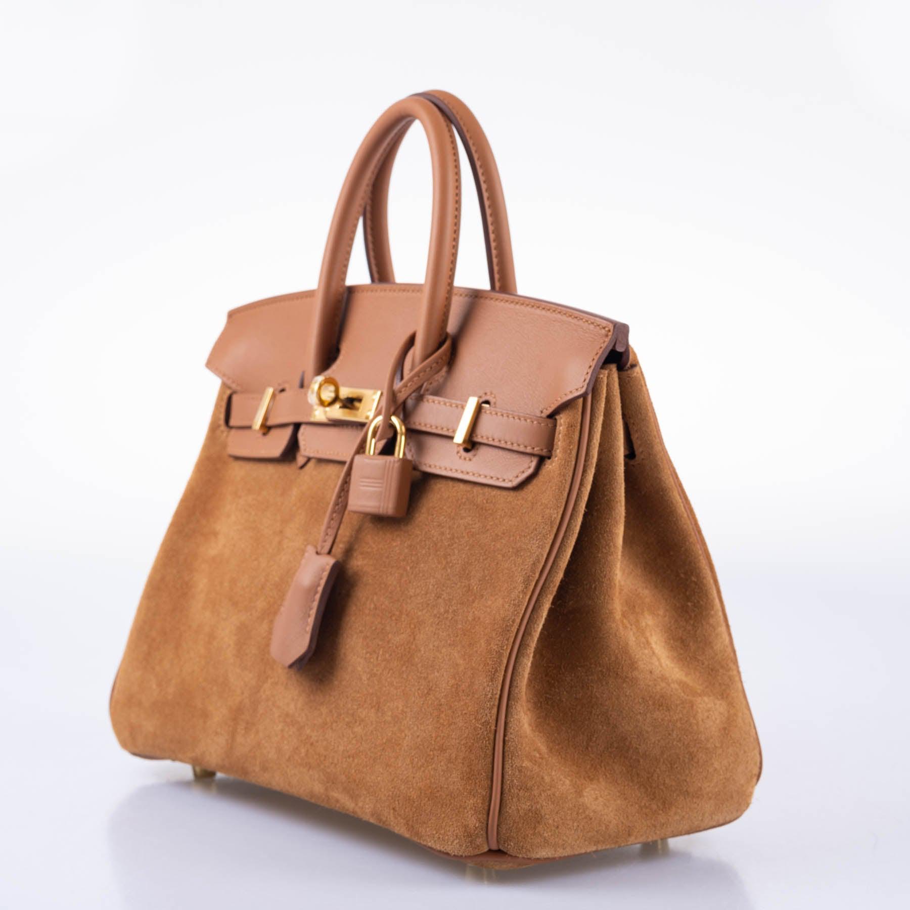 HermÃƒÆ’Ã‚Â¨s Birkin 25 Grizzly Gold Veau Doblis Suede and Gold Swift with Gold Hardware