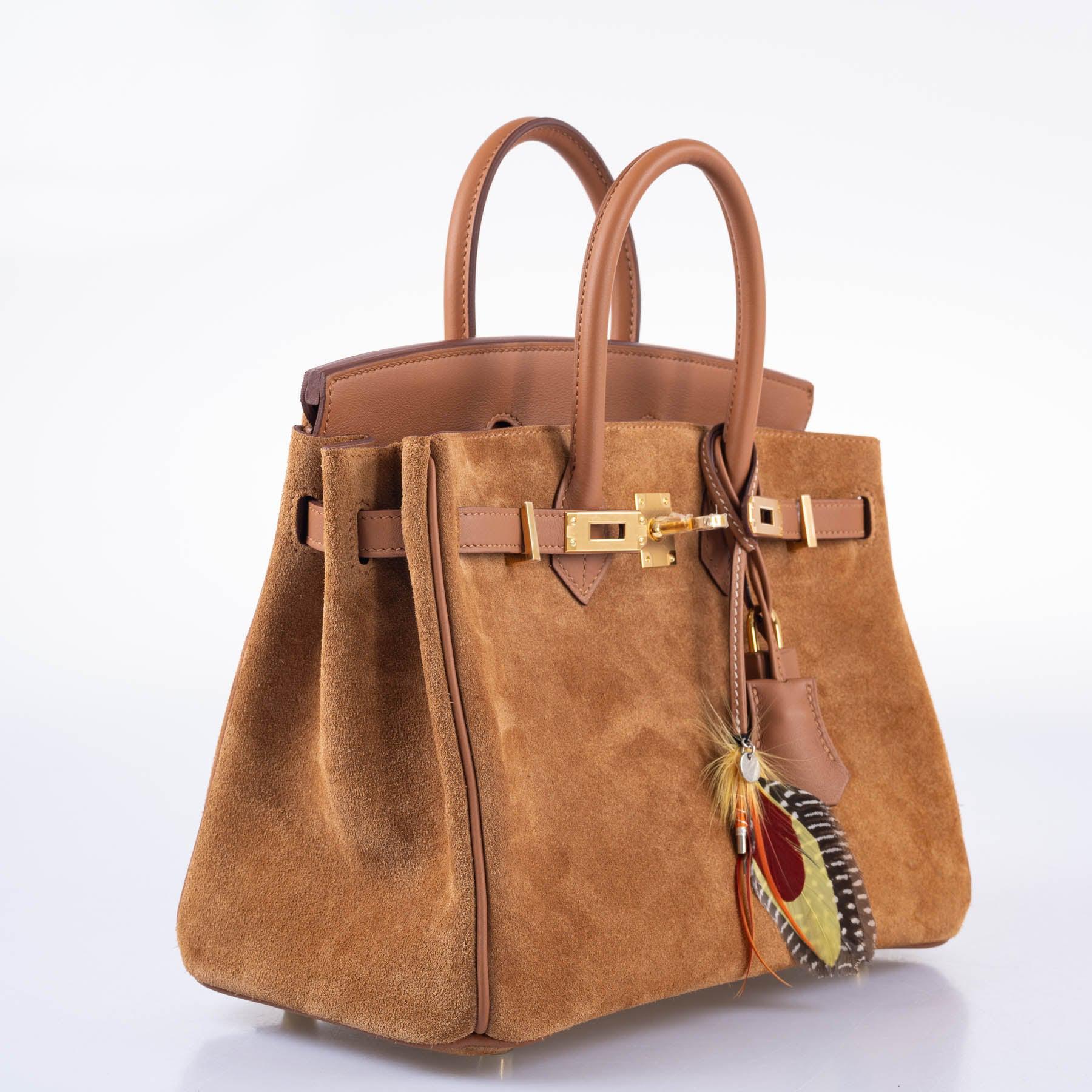 HermÃƒÆ’Ã‚Â¨s Birkin 25 Grizzly Gold Veau Doblis Suede and Gold Swift with Gold Hardware