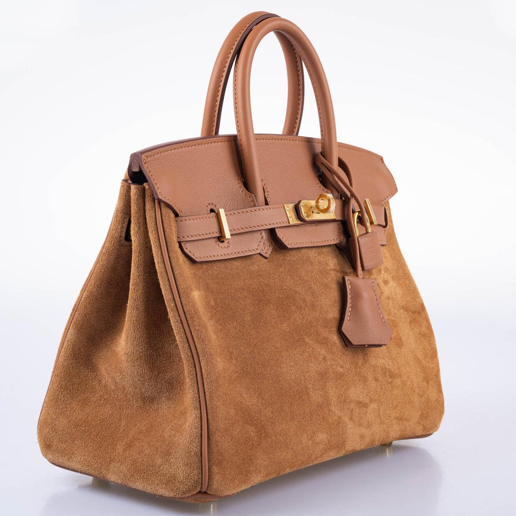 HermÃƒÆ’Ã‚Â¨s Birkin 25 Grizzly Gold Veau Doblis Suede and Gold Swift with Gold Hardware