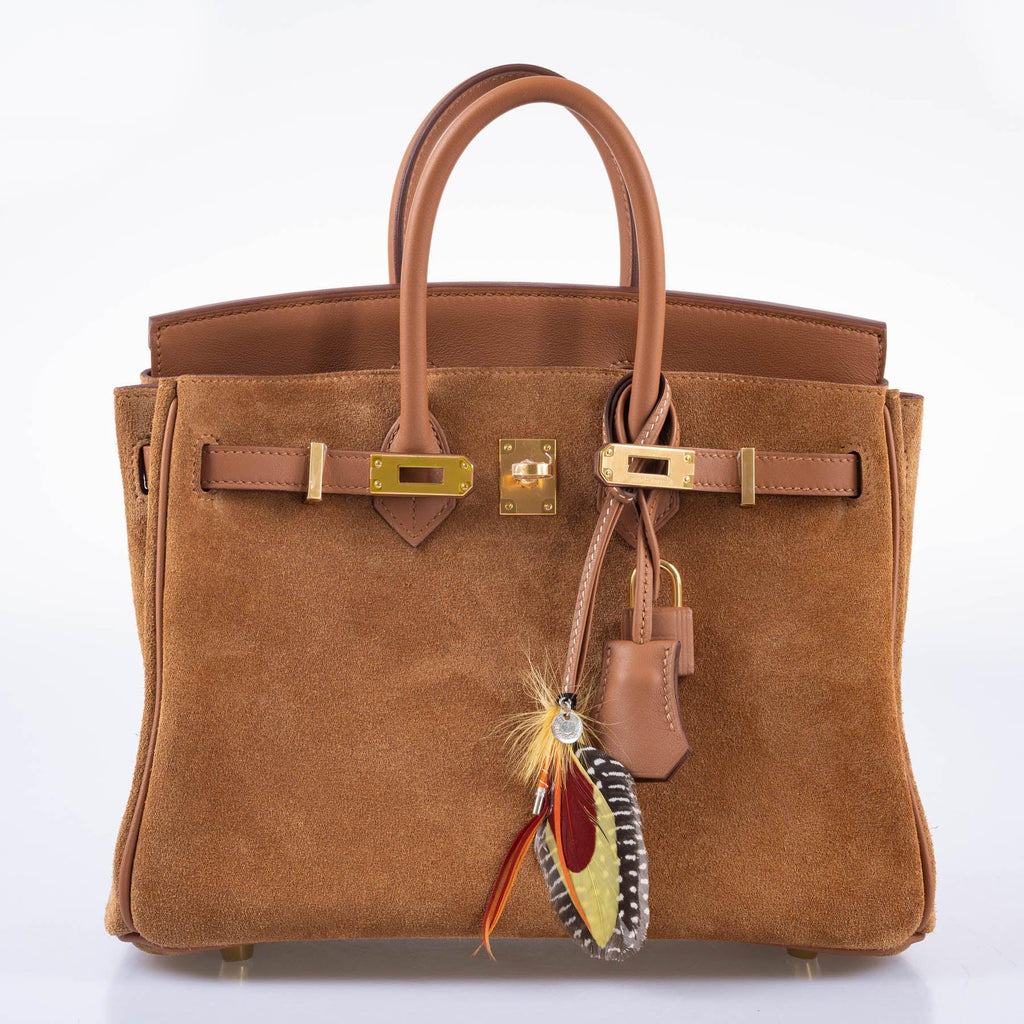 HermÃƒÆ’Ã‚Â¨s Birkin 25 Grizzly Gold Veau Doblis Suede and Gold Swift with Gold Hardware