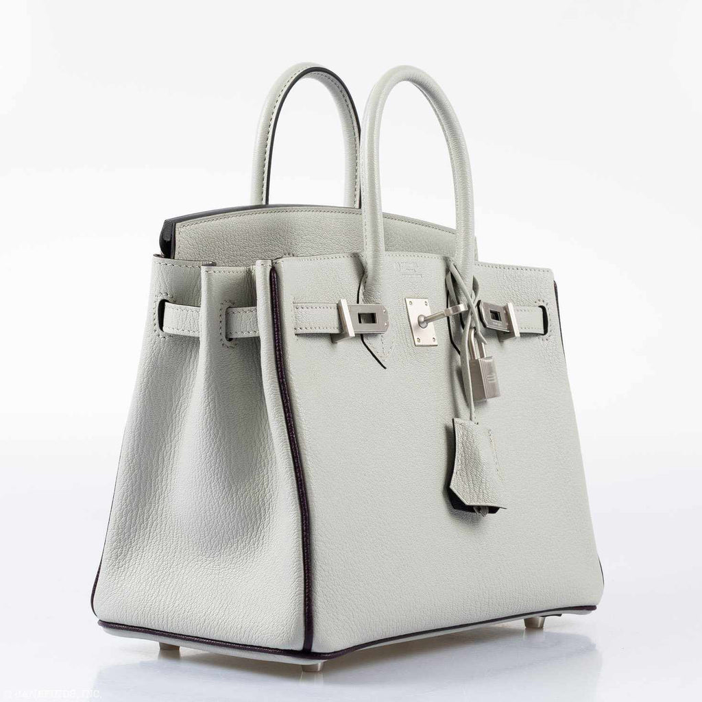 HermÃƒÆ’Ã‚Â¨s Birkin 25 HSS Bi-Color Gris Perle and Raisin Chevre Brushed Palladium Hardware - Special Edition