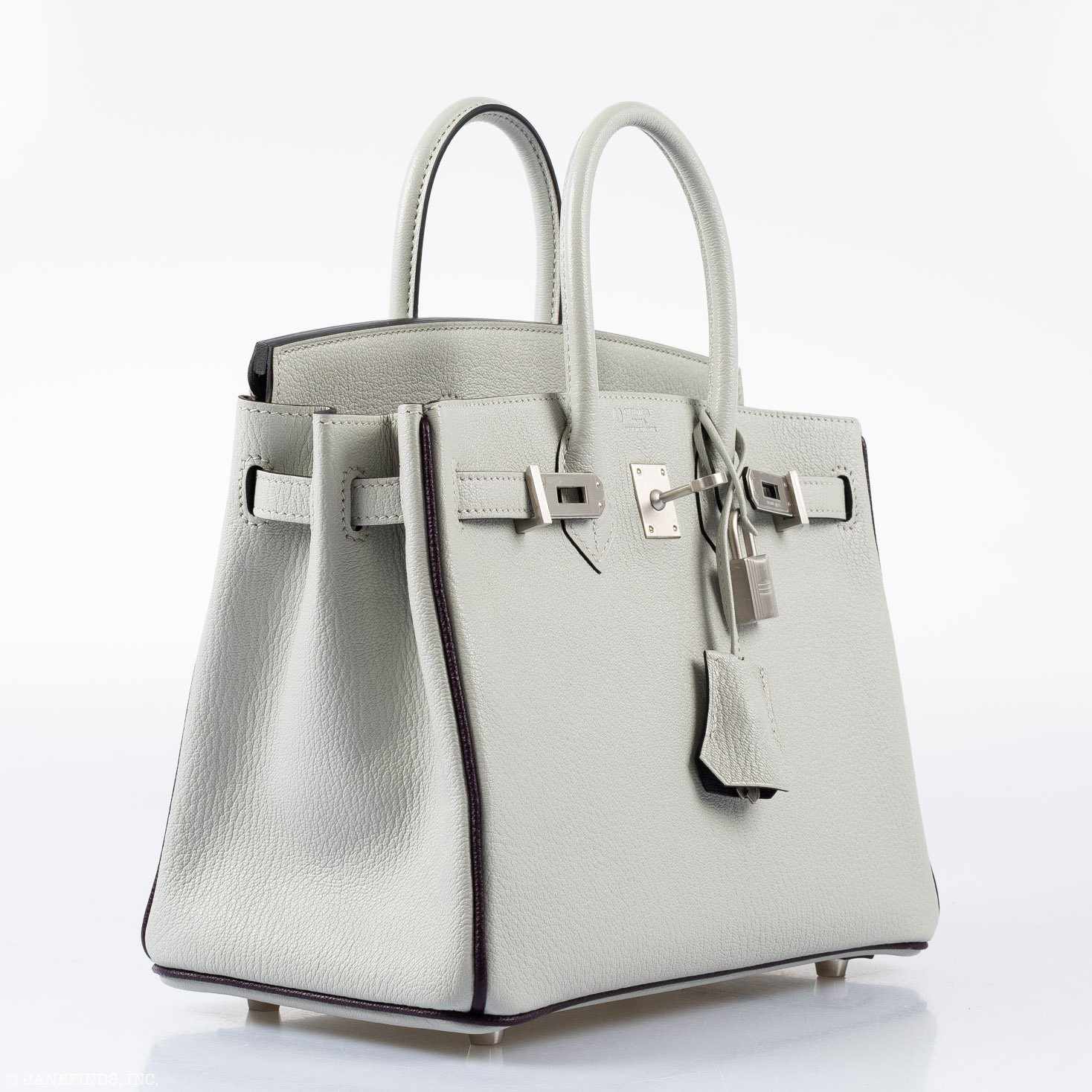 HermÃƒÆ’Ã‚Â¨s Birkin 25 HSS Bi-Color Gris Perle and Raisin Chevre Brushed Palladium Hardware - Special Edition