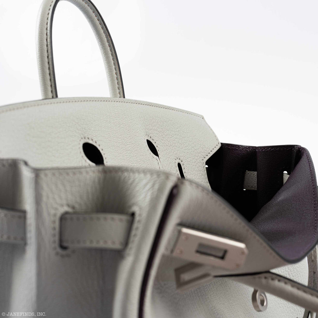 HermÃƒÆ’Ã‚Â¨s Birkin 25 HSS Bi-Color Gris Perle and Raisin Chevre Brushed Palladium Hardware - Special Edition