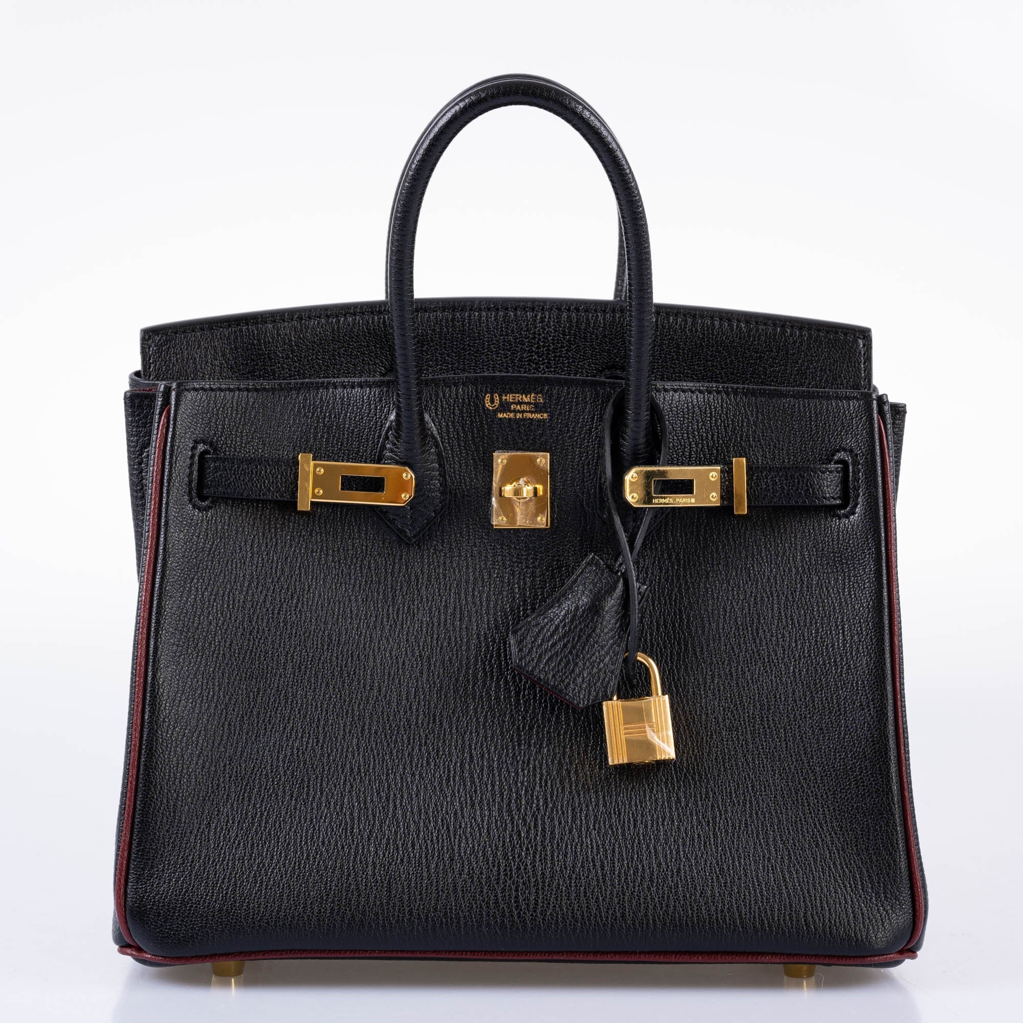 HermÃƒÆ’Ã‚Â¨s Birkin 25 HSS Black ChÃƒÆ’Ã‚Â¨vre with Rouge H Piping & Interior with Gold Hardware