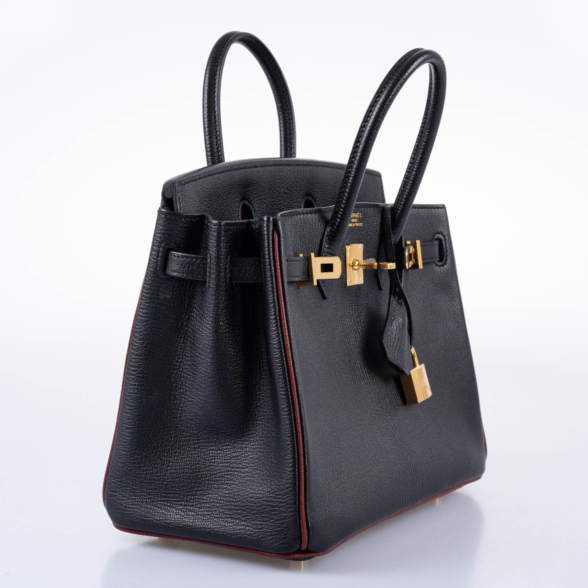 HermÃƒÆ’Ã‚Â¨s Birkin 25 HSS Black ChÃƒÆ’Ã‚Â¨vre with Rouge H Piping & Interior with Gold Hardware
