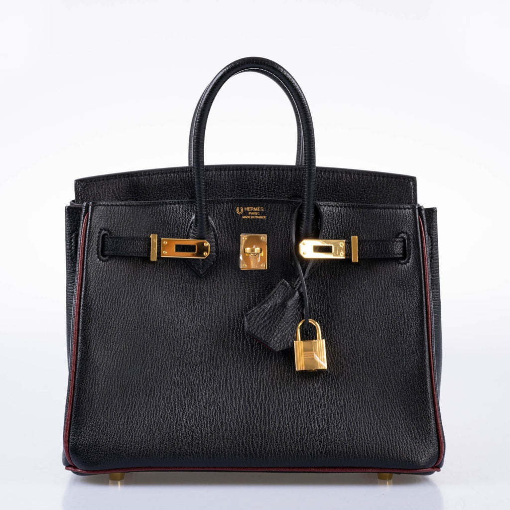 HermÃƒÆ’Ã‚Â¨s Birkin 25 HSS Black ChÃƒÆ’Ã‚Â¨vre with Rouge H Piping & Interior with Gold Hardware