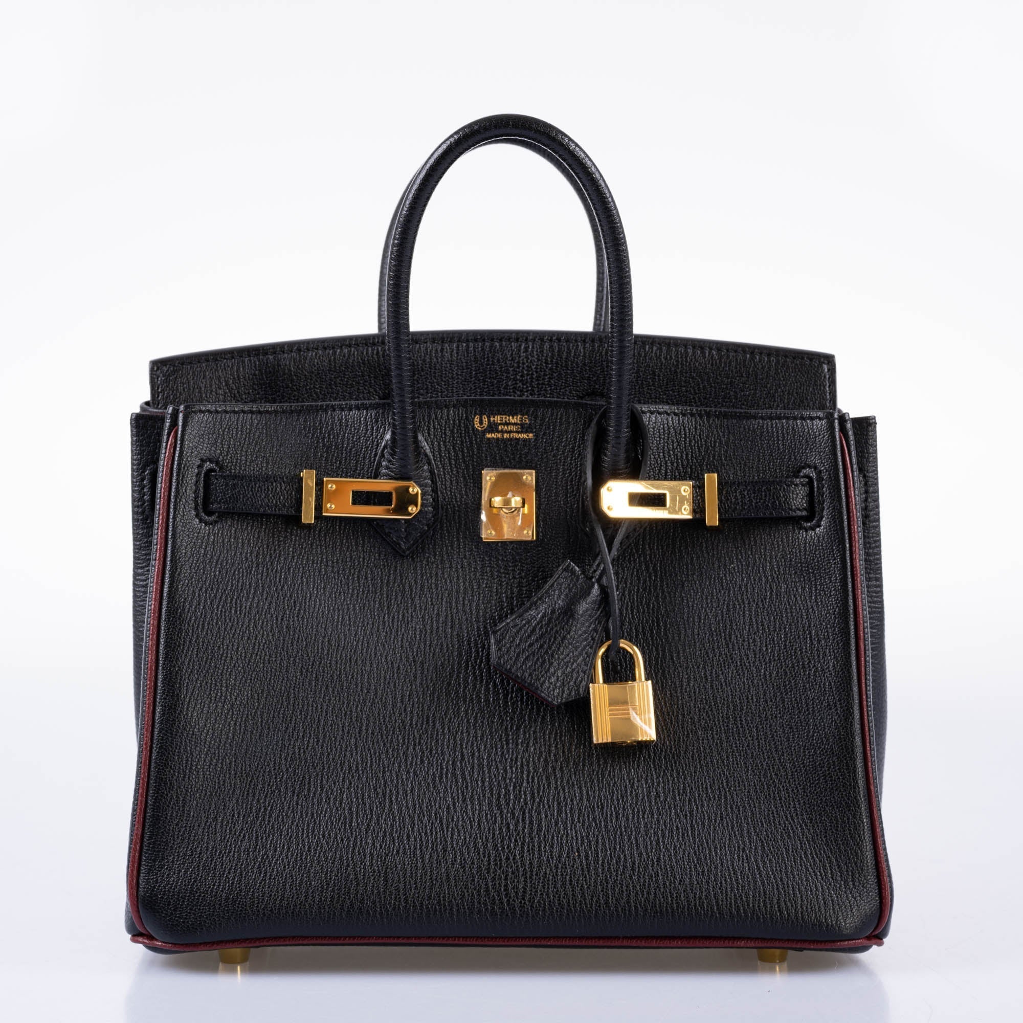 HermÃƒÆ’Ã‚Â¨s Birkin 25 HSS Black ChÃƒÆ’Ã‚Â¨vre with Rouge H Piping & Interior with Gold Hardware