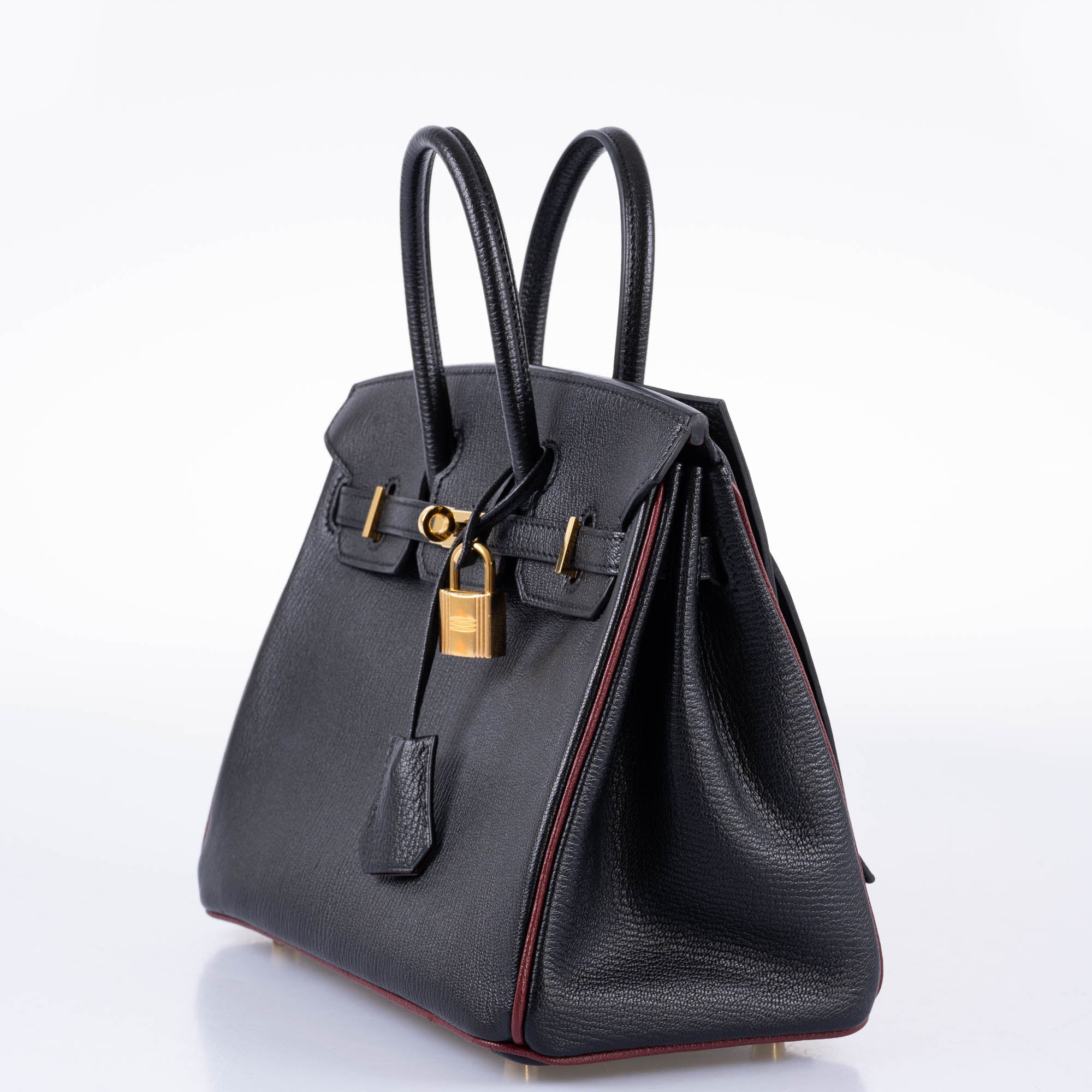 HermÃƒÆ’Ã‚Â¨s Birkin 25 HSS Black ChÃƒÆ’Ã‚Â¨vre with Rouge H Piping & Interior with Gold Hardware