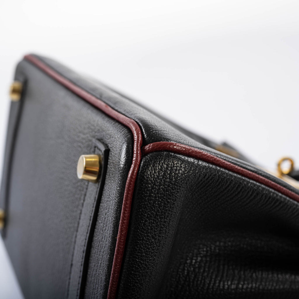 HermÃƒÆ’Ã‚Â¨s Birkin 25 HSS Black ChÃƒÆ’Ã‚Â¨vre with Rouge H Piping & Interior with Gold Hardware
