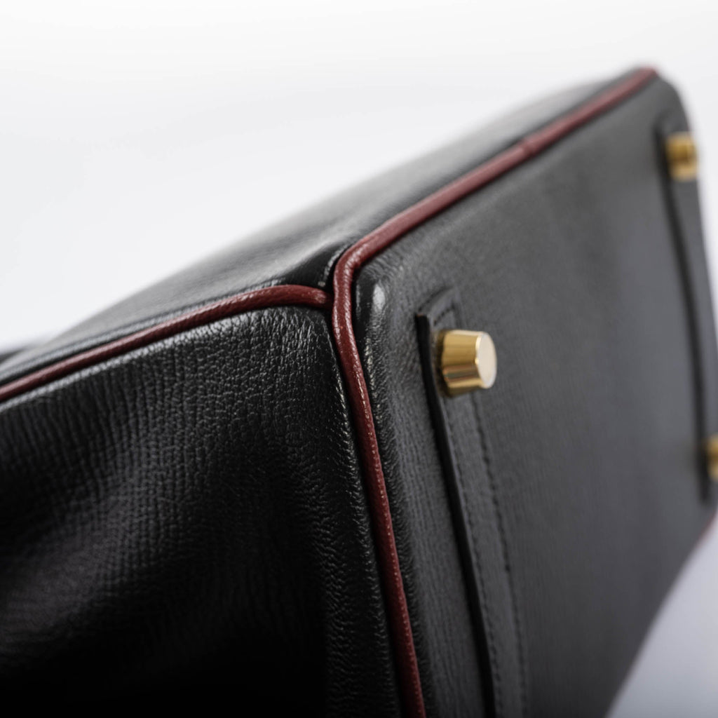 HermÃƒÆ’Ã‚Â¨s Birkin 25 HSS Black ChÃƒÆ’Ã‚Â¨vre with Rouge H Piping & Interior with Gold Hardware