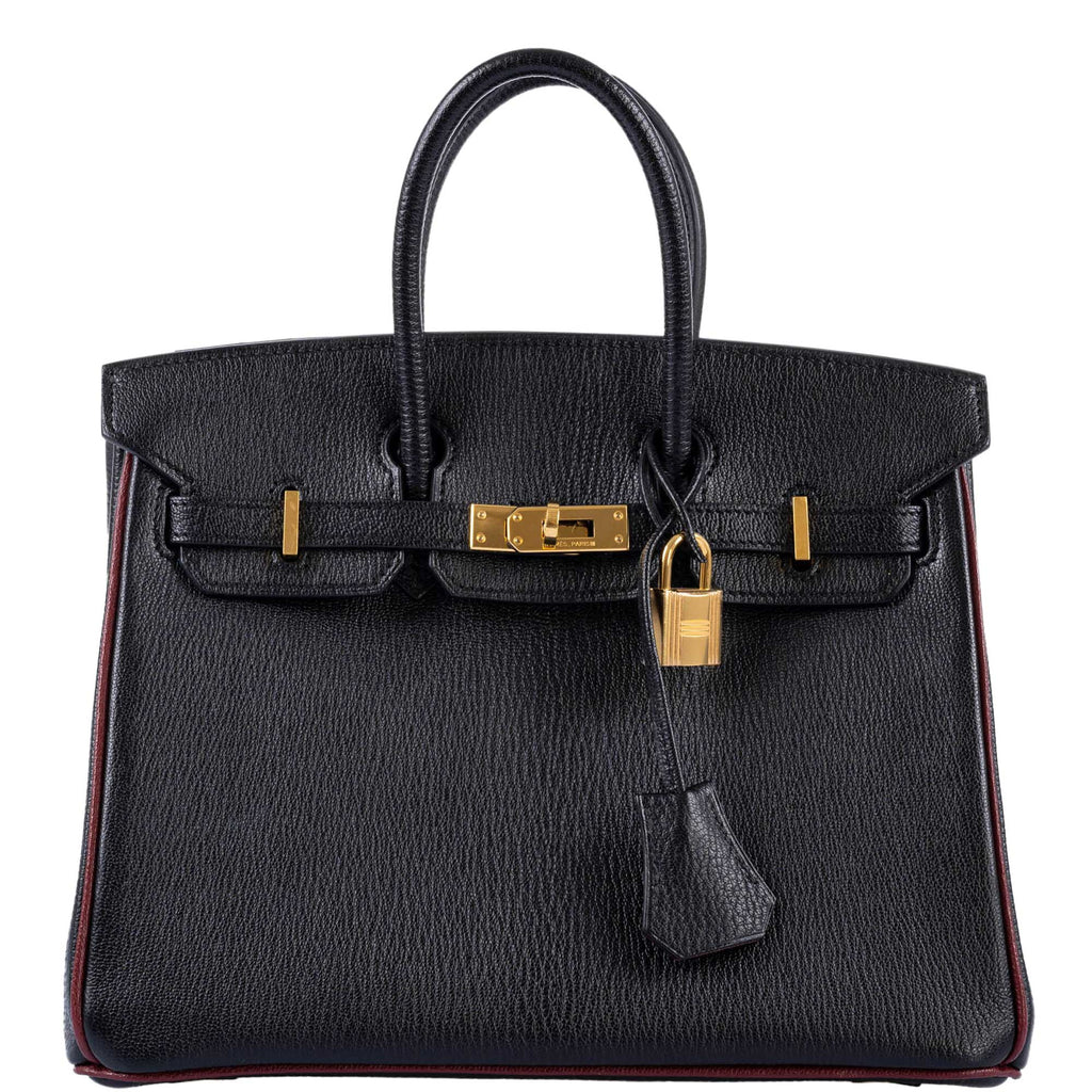 HermÃƒÆ’Ã‚Â¨s Birkin 25 HSS Black ChÃƒÆ’Ã‚Â¨vre with Rouge H Piping & Interior with Gold Hardware