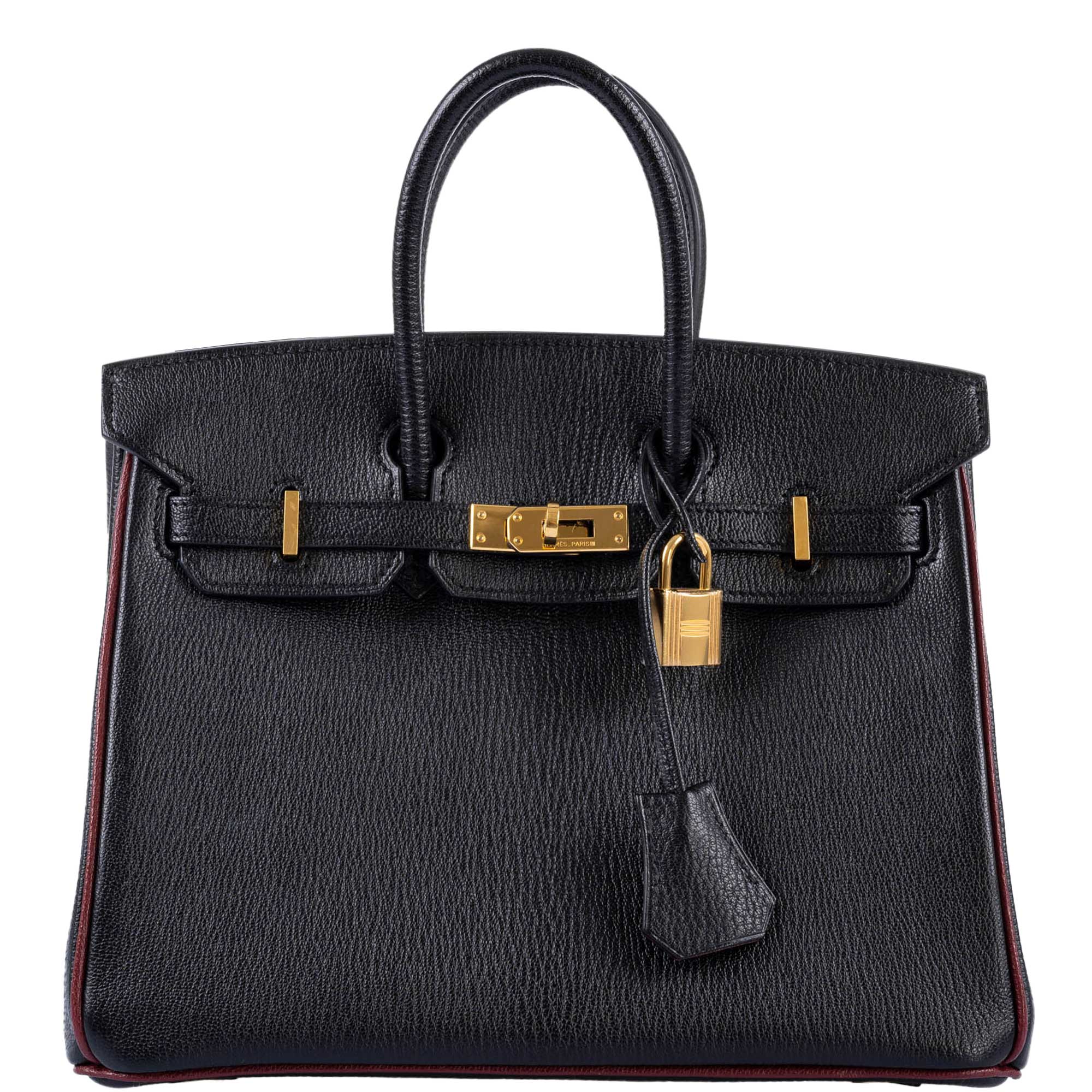 HermÃƒÆ’Ã‚Â¨s Birkin 25 HSS Black ChÃƒÆ’Ã‚Â¨vre with Rouge H Piping & Interior with Gold Hardware