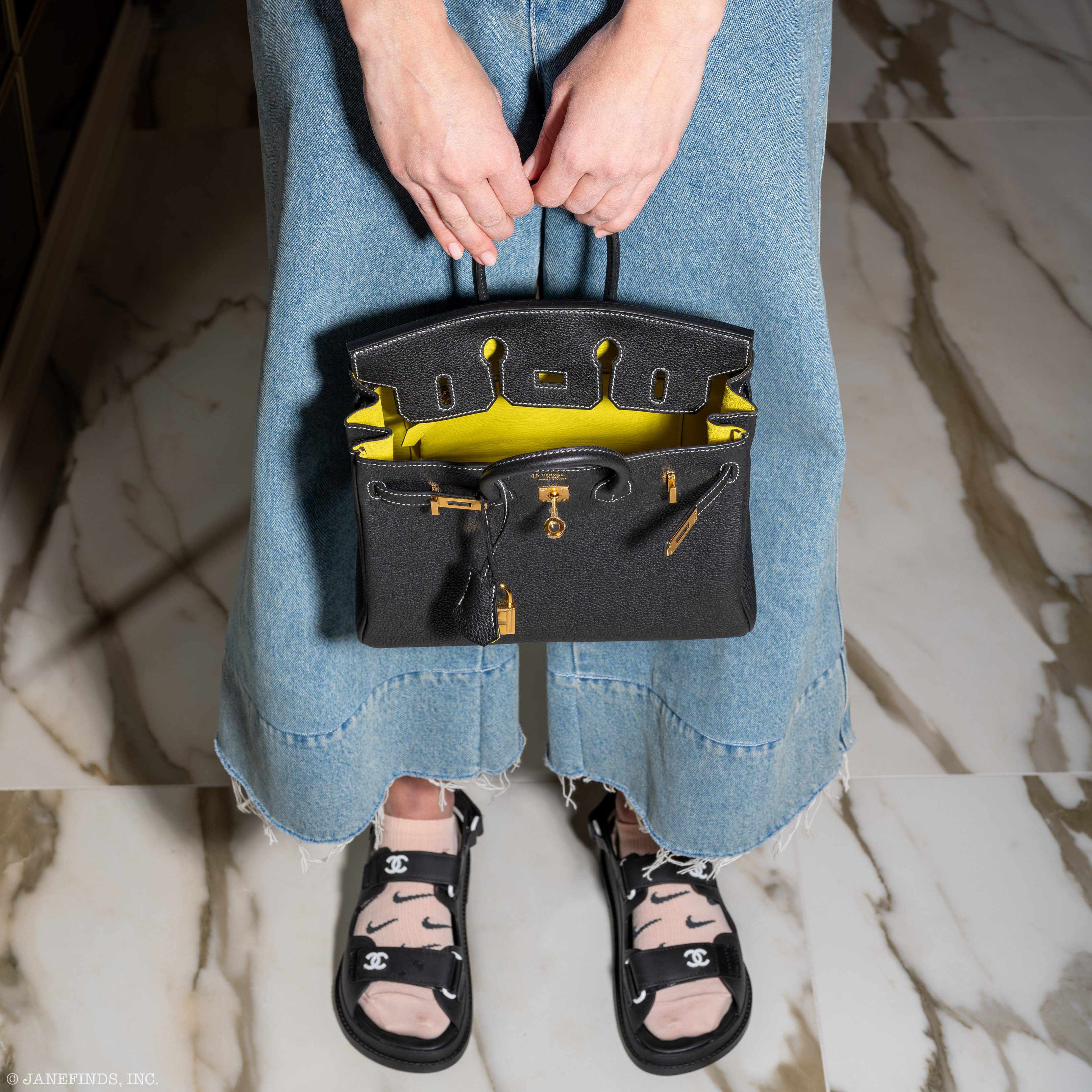 HermÃƒÆ’Ã‚Â¨s Birkin 25 HSS Black Togo & Lime Gold Hardware - 2020, Y