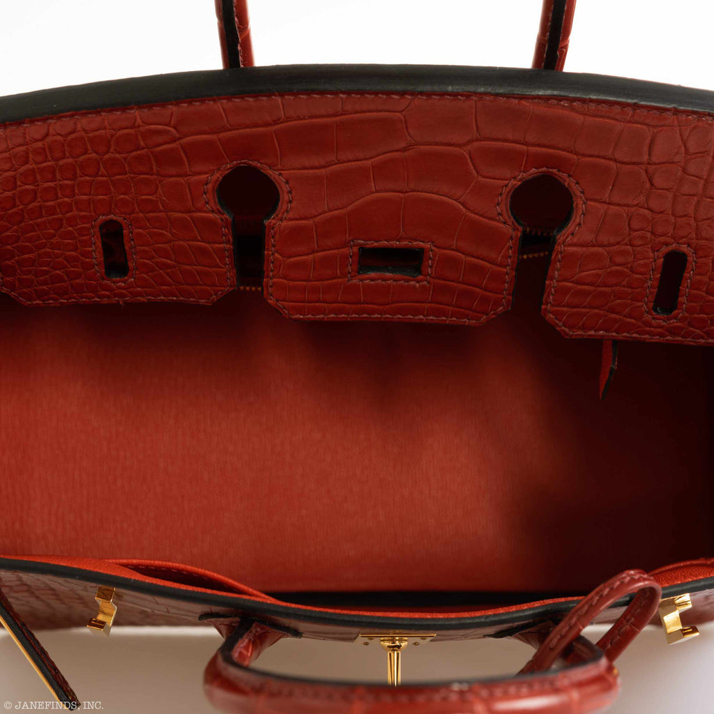 HermÃƒÆ’Ã‚Â¨s Birkin 25 HSS Rouge H Alligator & Orange Interior Gold Hardware