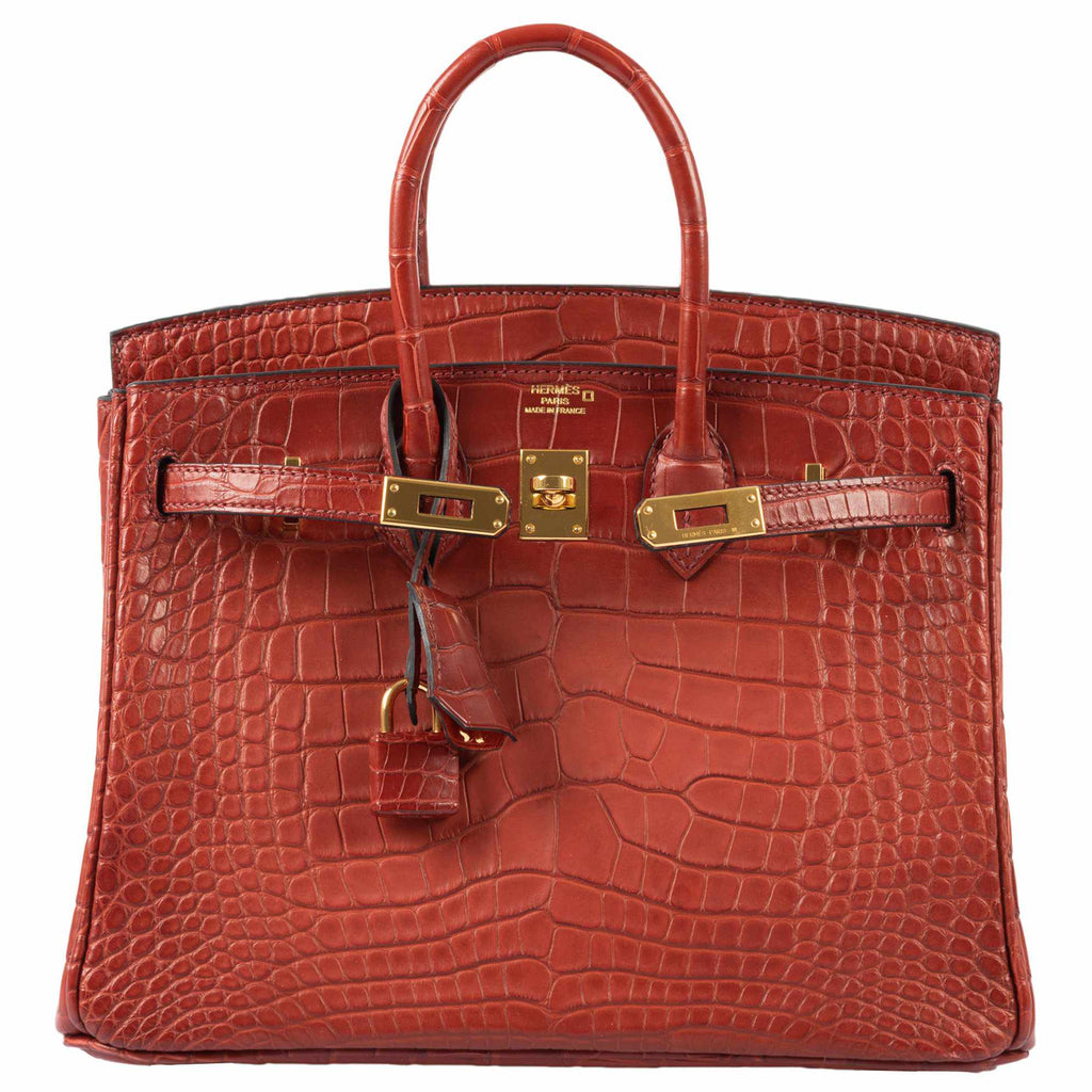 HermÃƒÆ’Ã‚Â¨s Birkin 25 HSS Rouge H Alligator & Orange Interior Gold Hardware