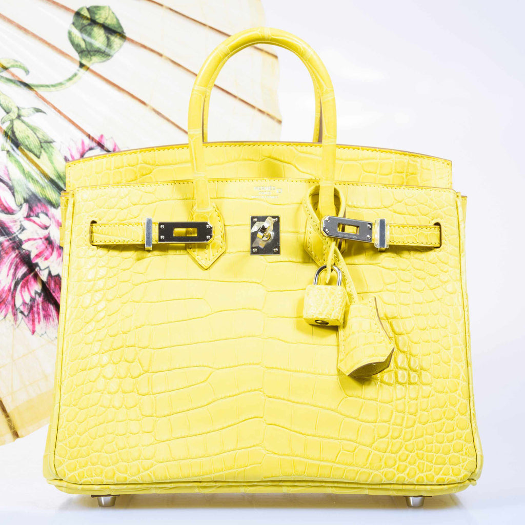HermÃƒÆ’Ã‚Â¨s Birkin 25 Lime Yellow Matte Alligator Palladium Hardware