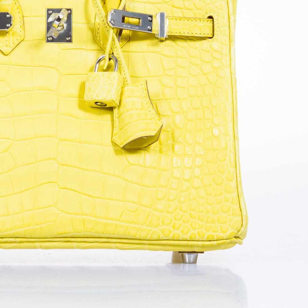 HermÃƒÆ’Ã‚Â¨s Birkin 25 Lime Yellow Matte Alligator Palladium Hardware