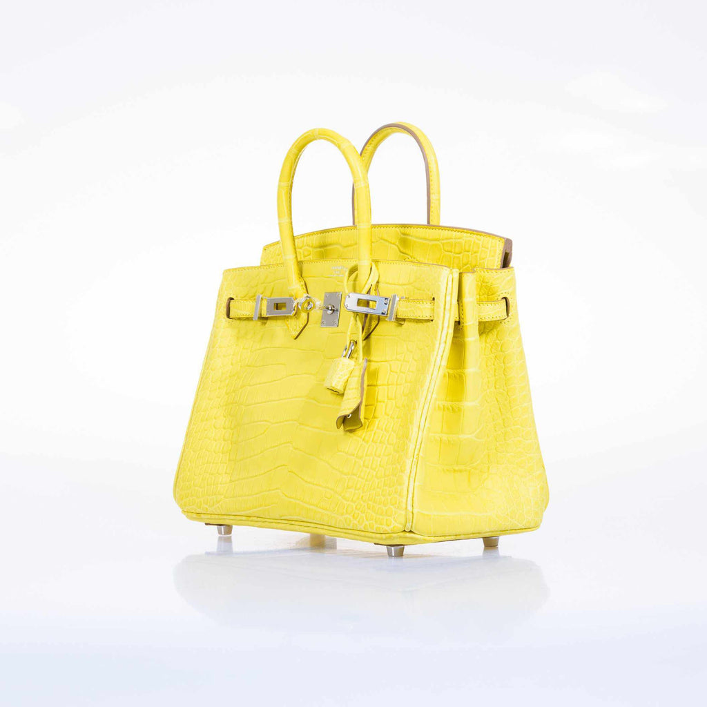 HermÃƒÆ’Ã‚Â¨s Birkin 25 Lime Yellow Matte Alligator Palladium Hardware