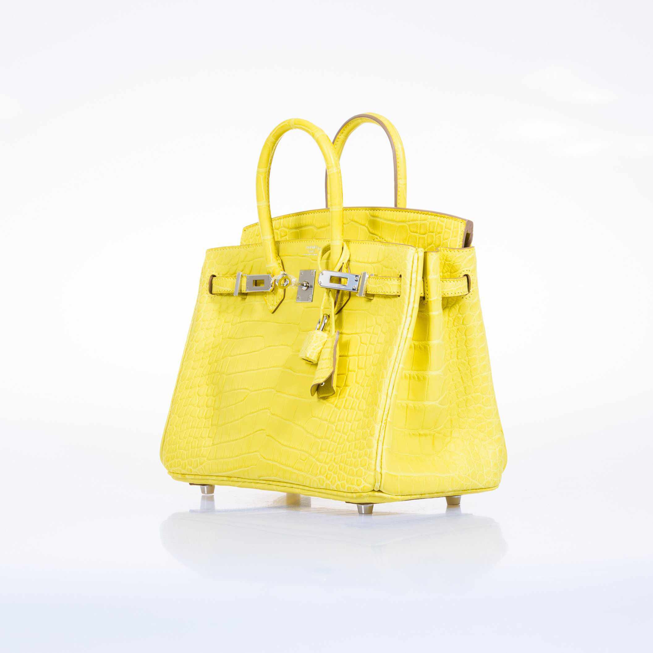 HermÃƒÆ’Ã‚Â¨s Birkin 25 Lime Yellow Matte Alligator Palladium Hardware
