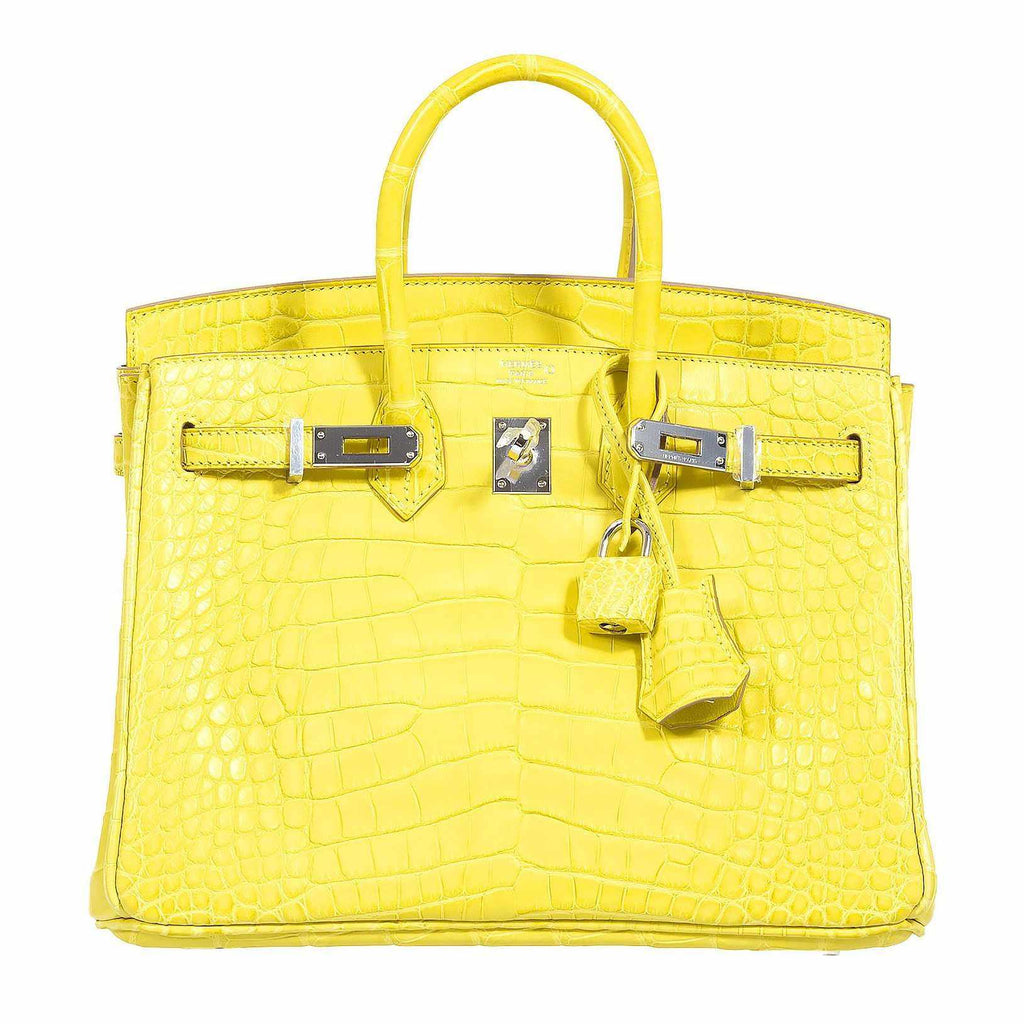 HermÃƒÆ’Ã‚Â¨s Birkin 25 Lime Yellow Matte Alligator Palladium Hardware