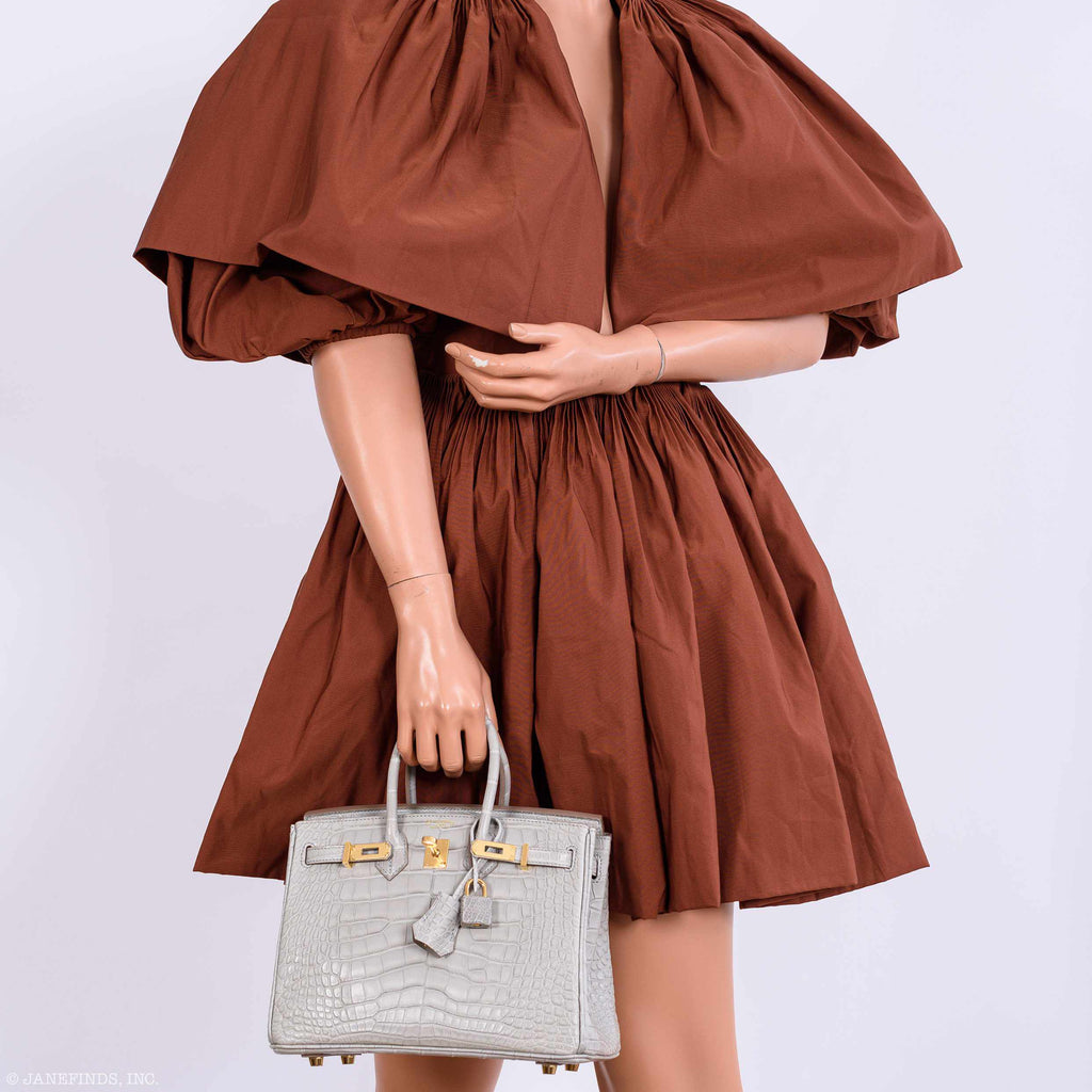 HermÃƒÆ’Ã‚Â¨s Birkin 25 Matte Gris Perle Alligator Gold Hardware - 2019, D