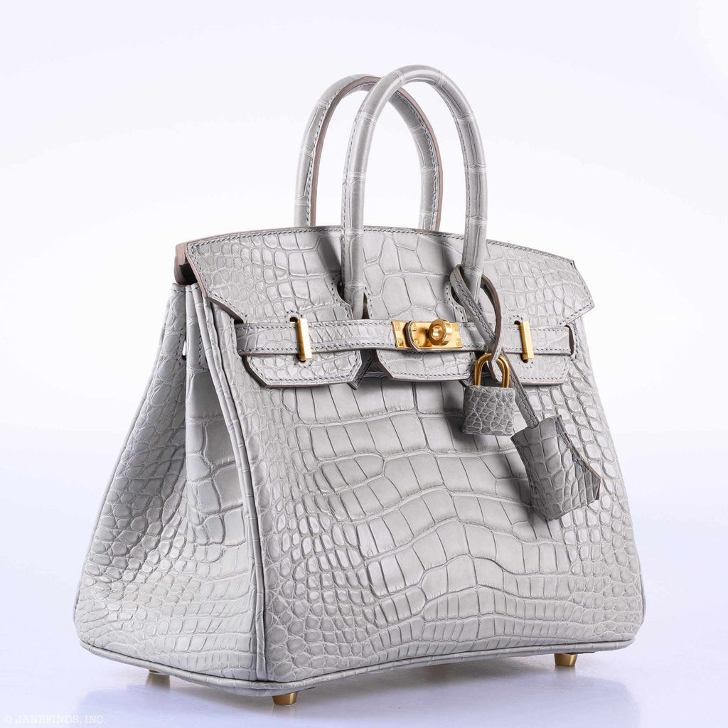 HermÃƒÆ’Ã‚Â¨s Birkin 25 Matte Gris Perle Alligator Gold Hardware - 2019, D