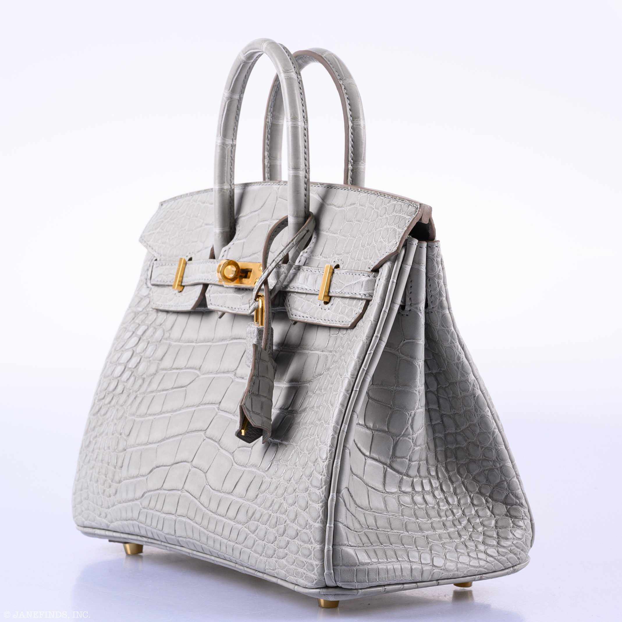 HermÃƒÆ’Ã‚Â¨s Birkin 25 Matte Gris Perle Alligator Gold Hardware - 2019, D
