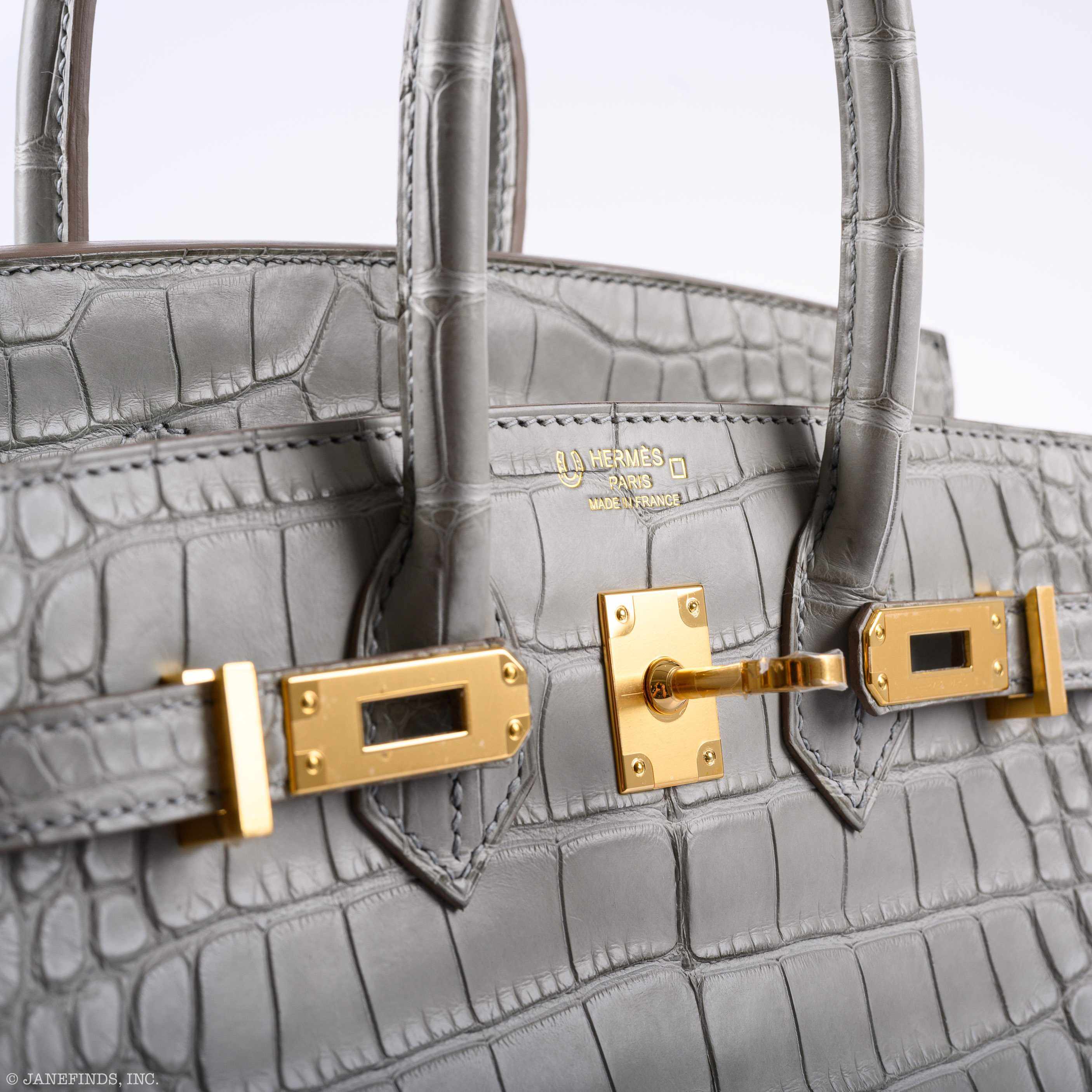 HermÃƒÆ’Ã‚Â¨s Birkin 25 Matte Gris Perle Alligator Gold Hardware - 2019, D
