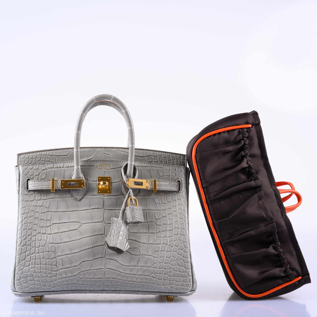 HermÃƒÆ’Ã‚Â¨s Birkin 25 Matte Gris Perle Alligator Gold Hardware - 2019, D